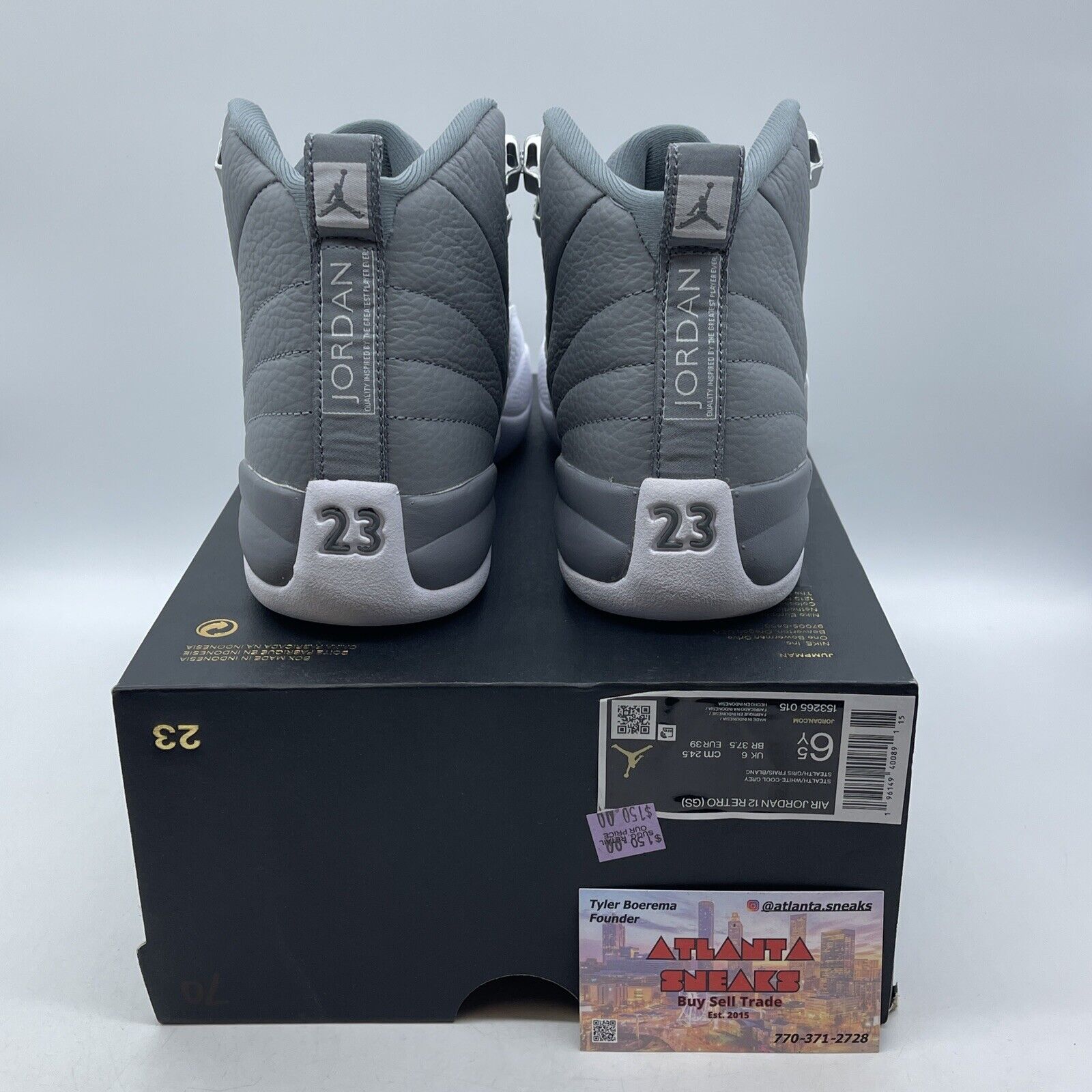 Size 7 - Jordan 12 Stealth 2022 Grey White Leather (153265-015)