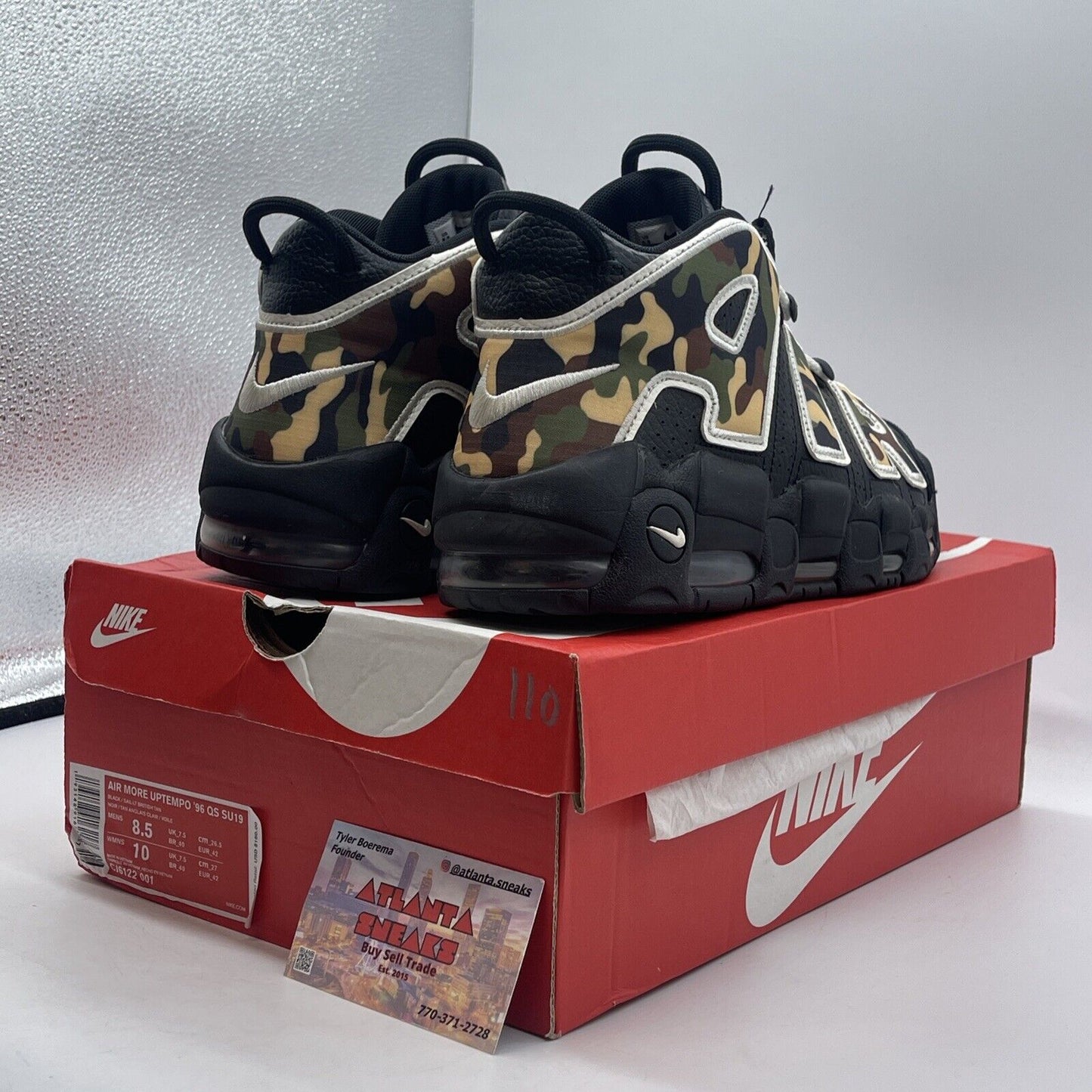 Size 8.5 - Nike Air More Uptempo QS Camo Black White Green Brown (CJ6122-001)