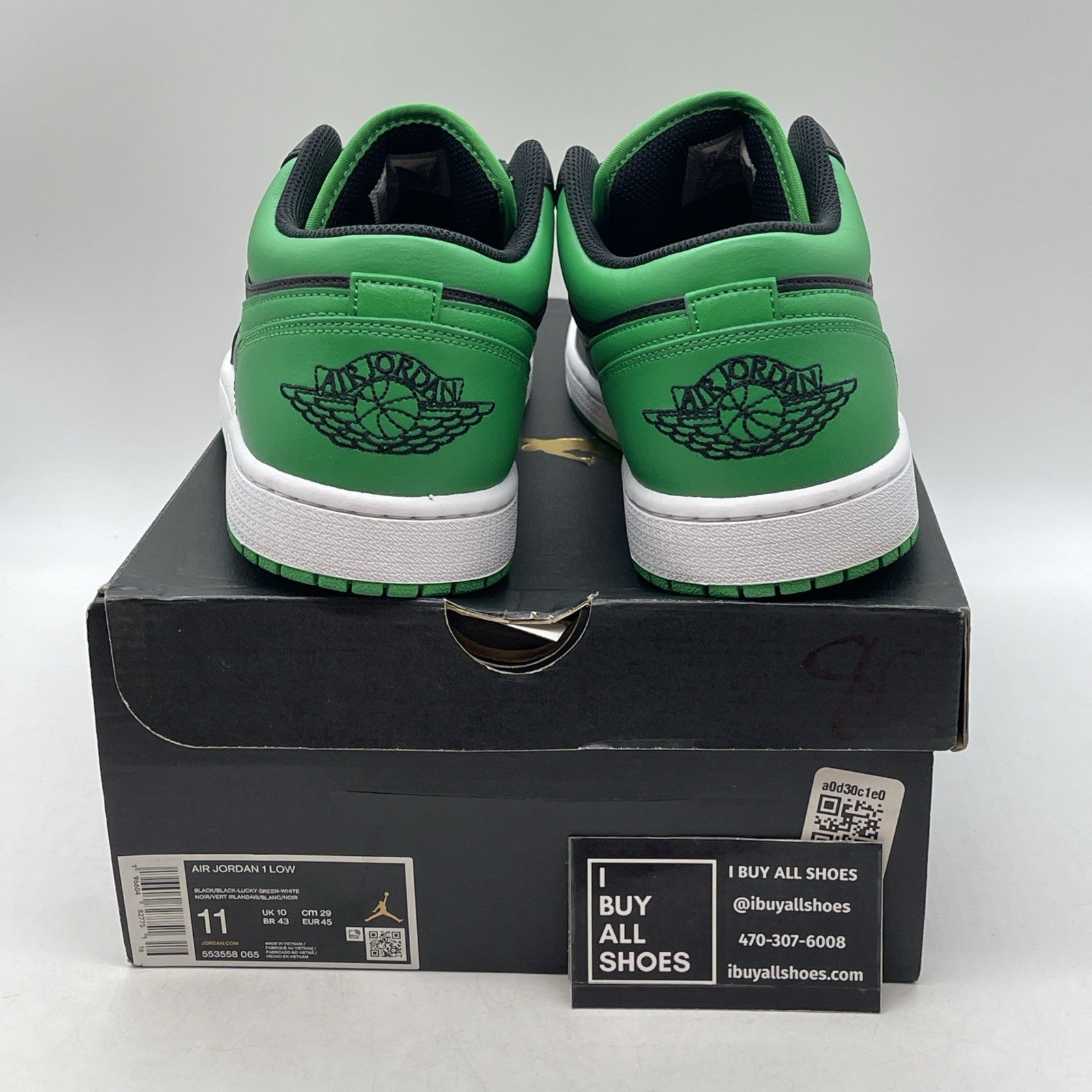 Size 11 - Nike Air Jordan 1 Low Black Lucky Green (553558-065)