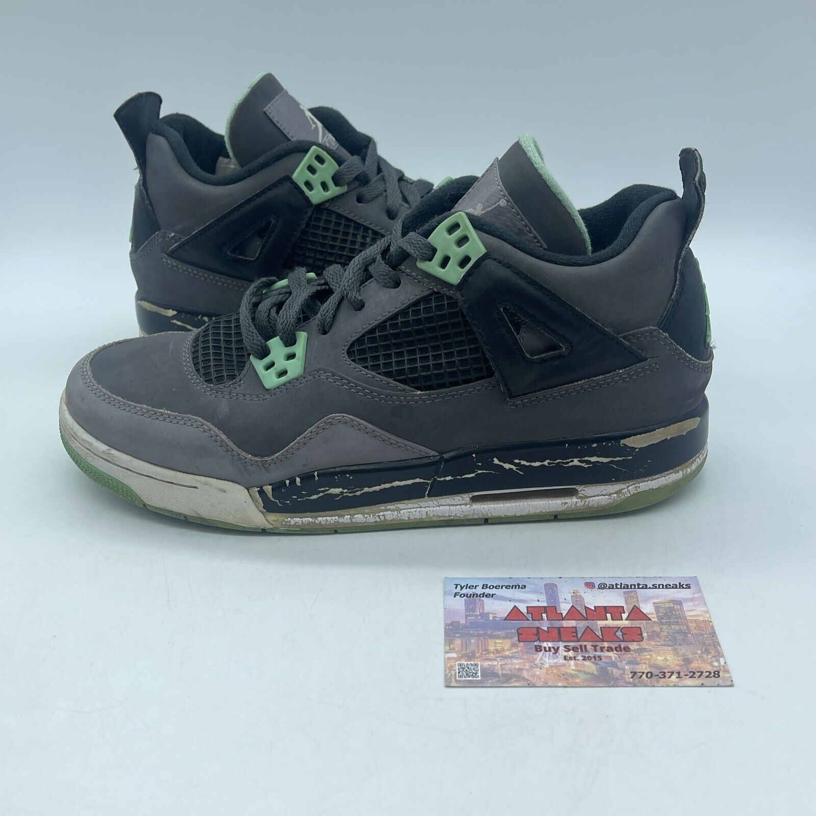 Size 6Y (GS) - Jordan 4 Retro Low Green Glow Grey Black Suede (408452-033)