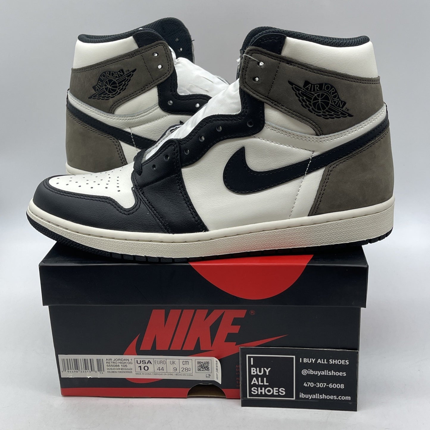 Size 10 - Air Jordan 1 Retro OG High Dark Mocha (555088-105)