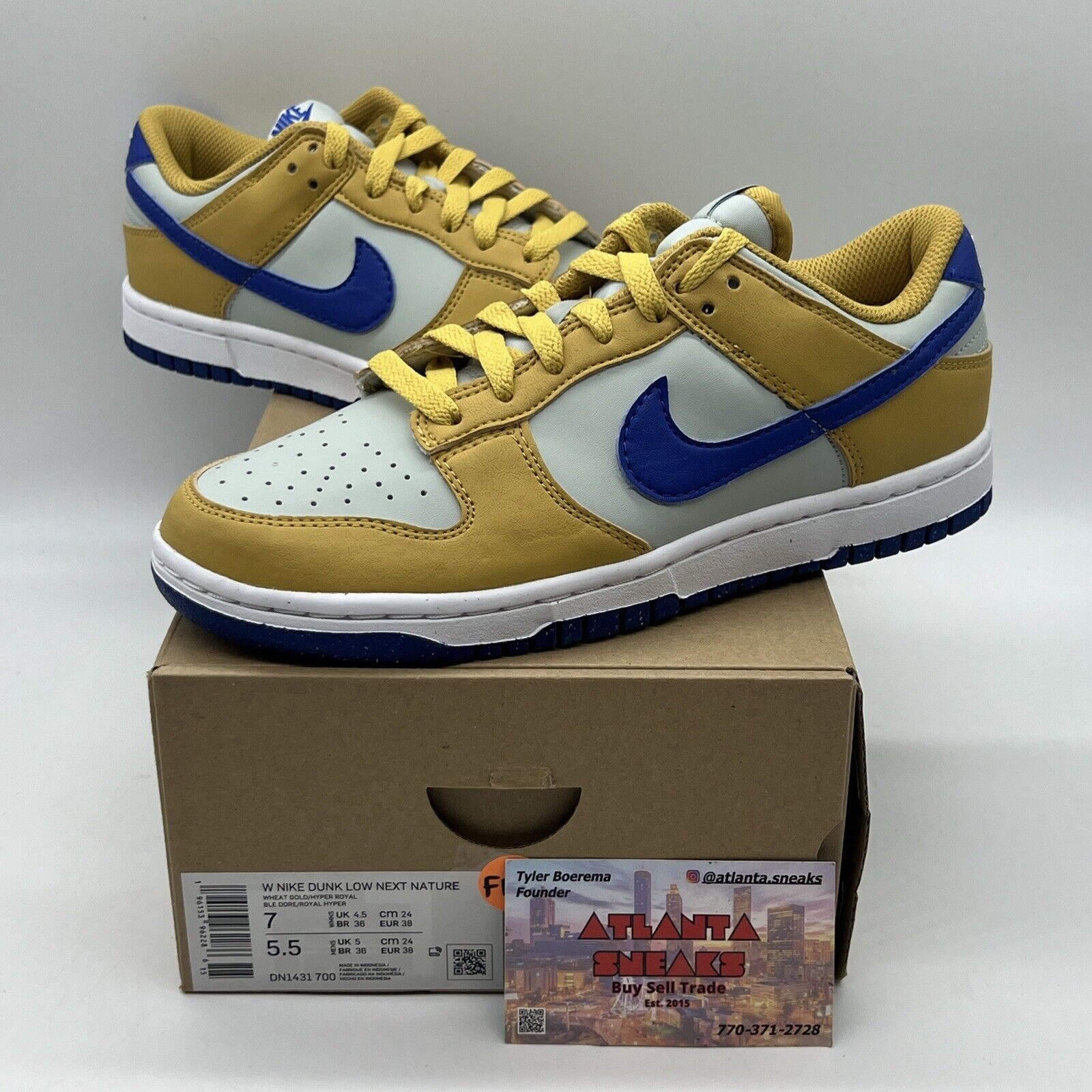 WMNS SZ 7 NIKE DUNK LOW NEXT NATURE WHEAT GOLD HYPER ROYAL (DN1431-700) Og All