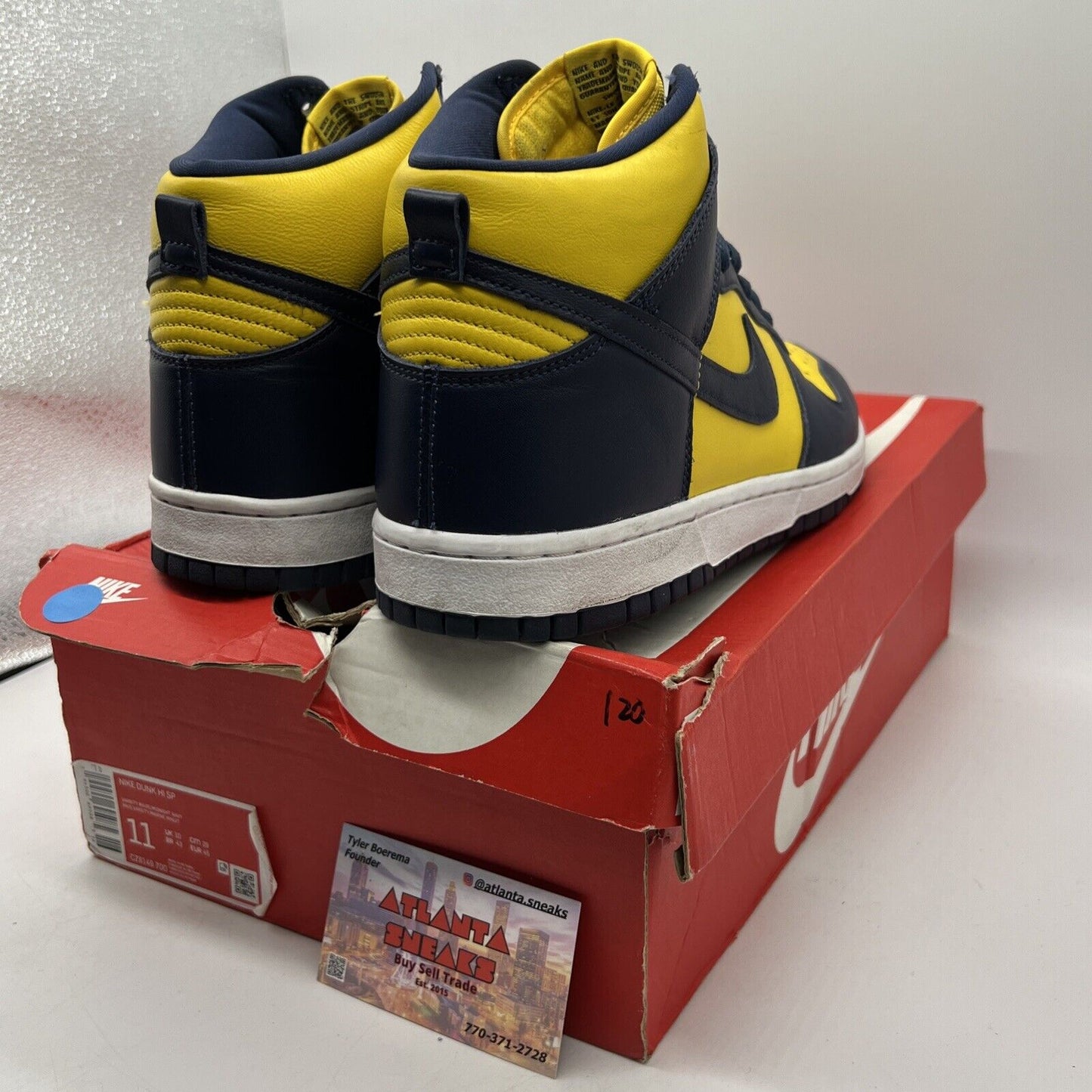 Size 11 - Nike Dunk SP 2020 High Michigan White Yellow Navy Leather