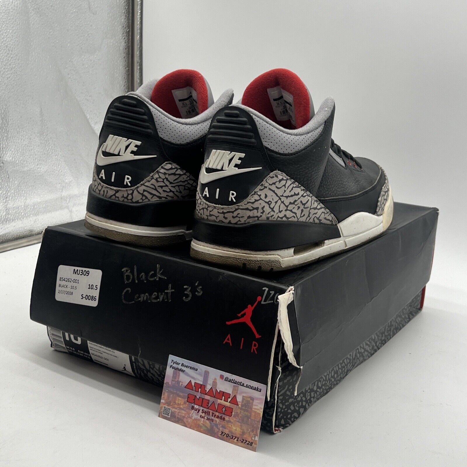 Size 10.5 - Jordan 3 Retro OG Mid Black Cement Grey White Leather (854262-001)