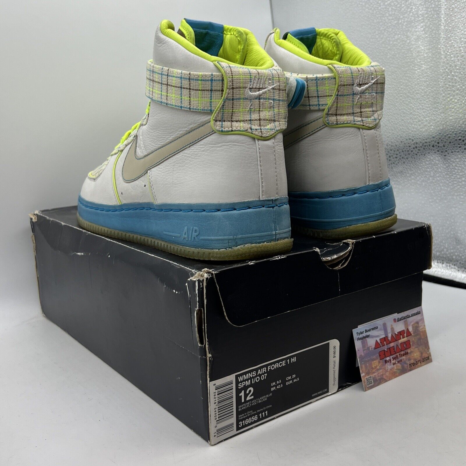 Size 12 - Nike Air Force 1 Hi Spm I/O 07 White W Blue Tan Leather  (316656-111)