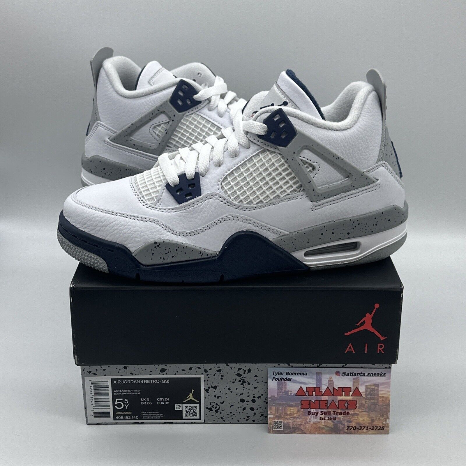 New Jordan 4 Midnight Navy (GS) Size 5.5 (408452-140) Leather Navy Blue White