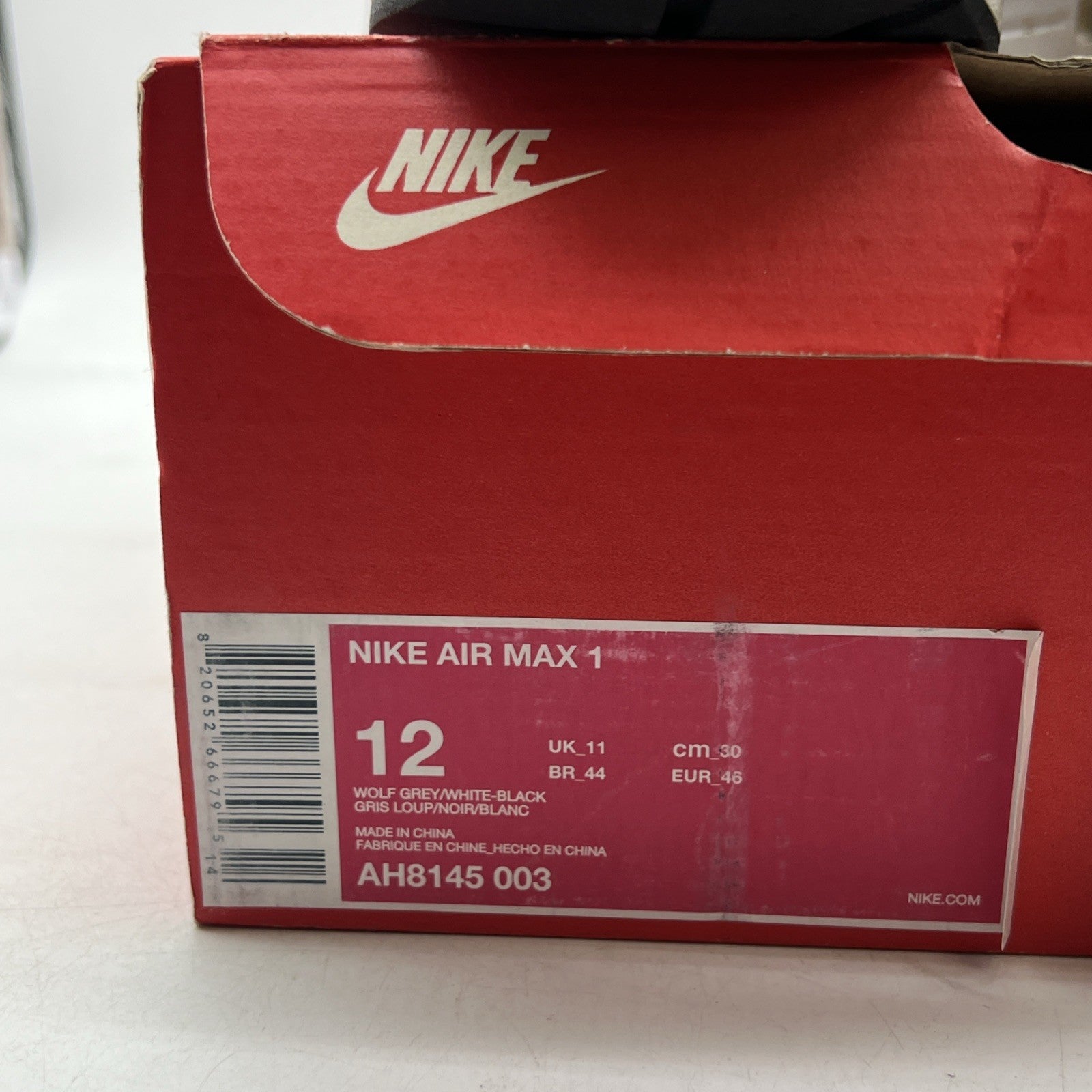 Size 12 - Nike Air Max 1 Wolf Grey (AH8145-003)