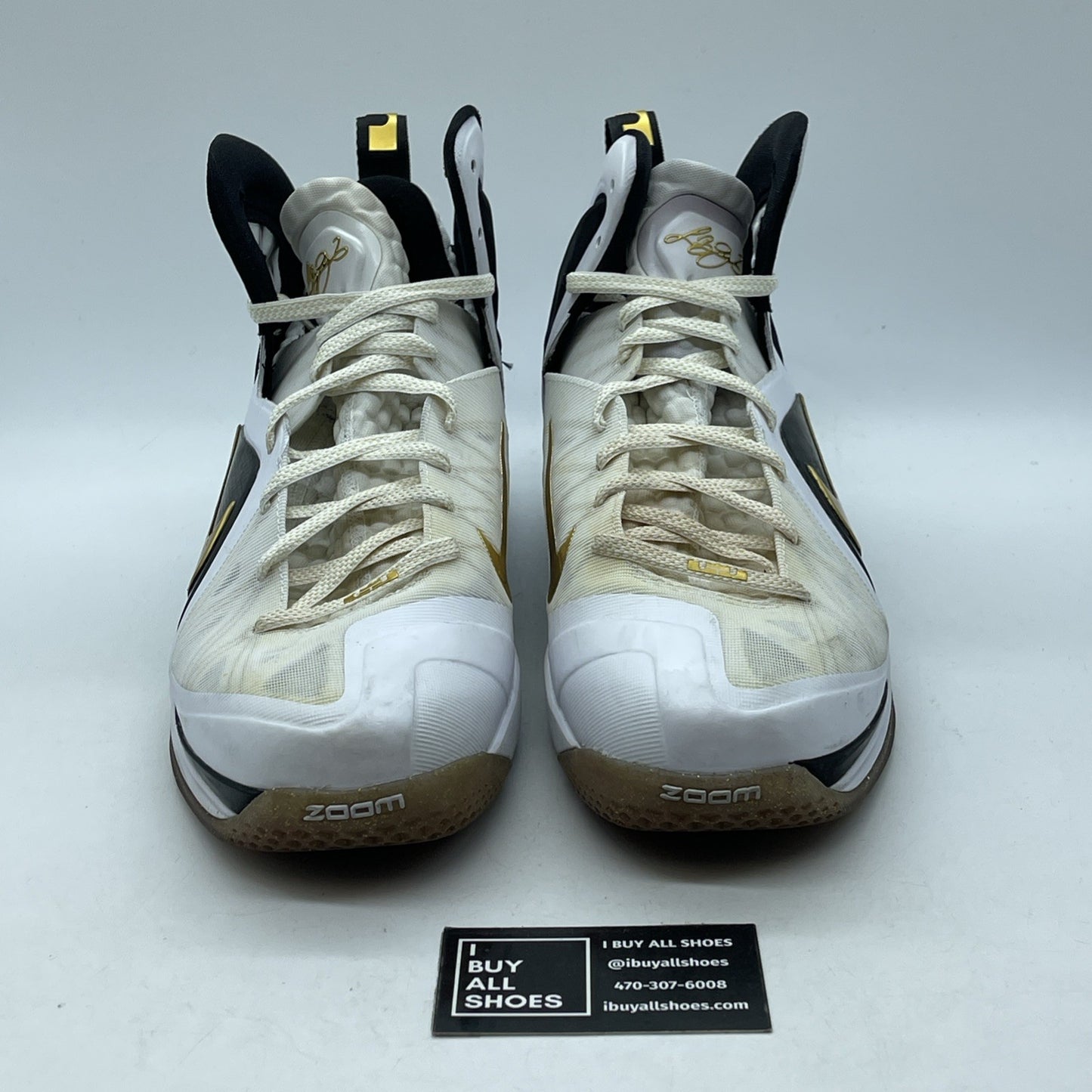 Size 13 - Nike LeBron 9 P.S. Elite Home White Gold Leather (516958-100)