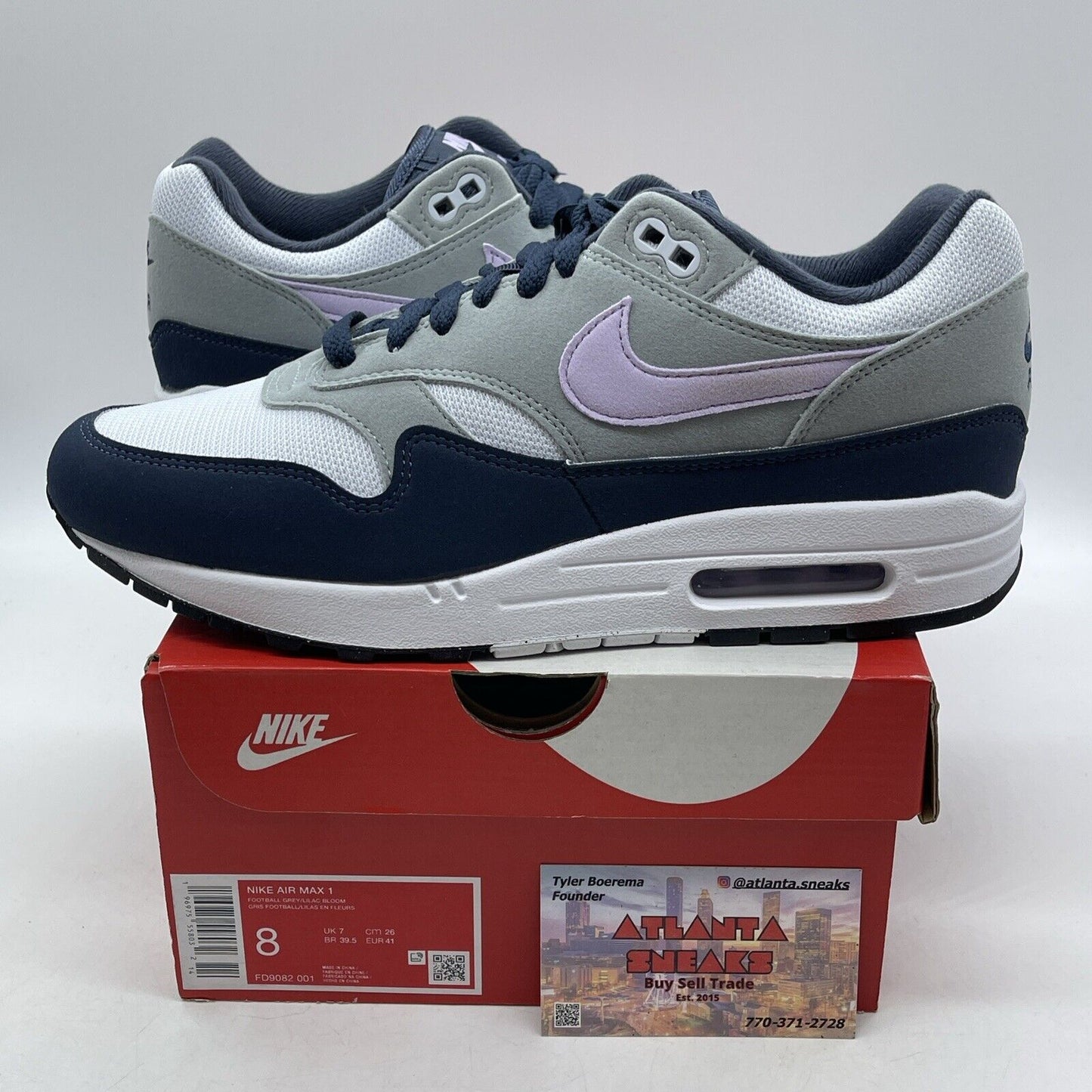 Size 8 - Nike Air Max 1 Obsidian Lilac Bloom White Purple Suede (FD9082-001)