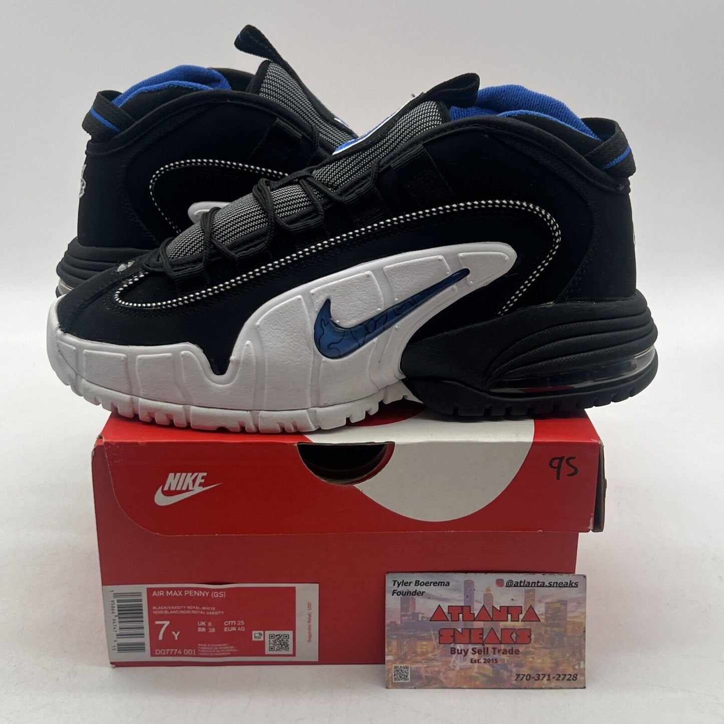 Size 7Y (GS) - Nike Air Max Penny 1 Mid Orlando Black White Blue (DQ7774-001)