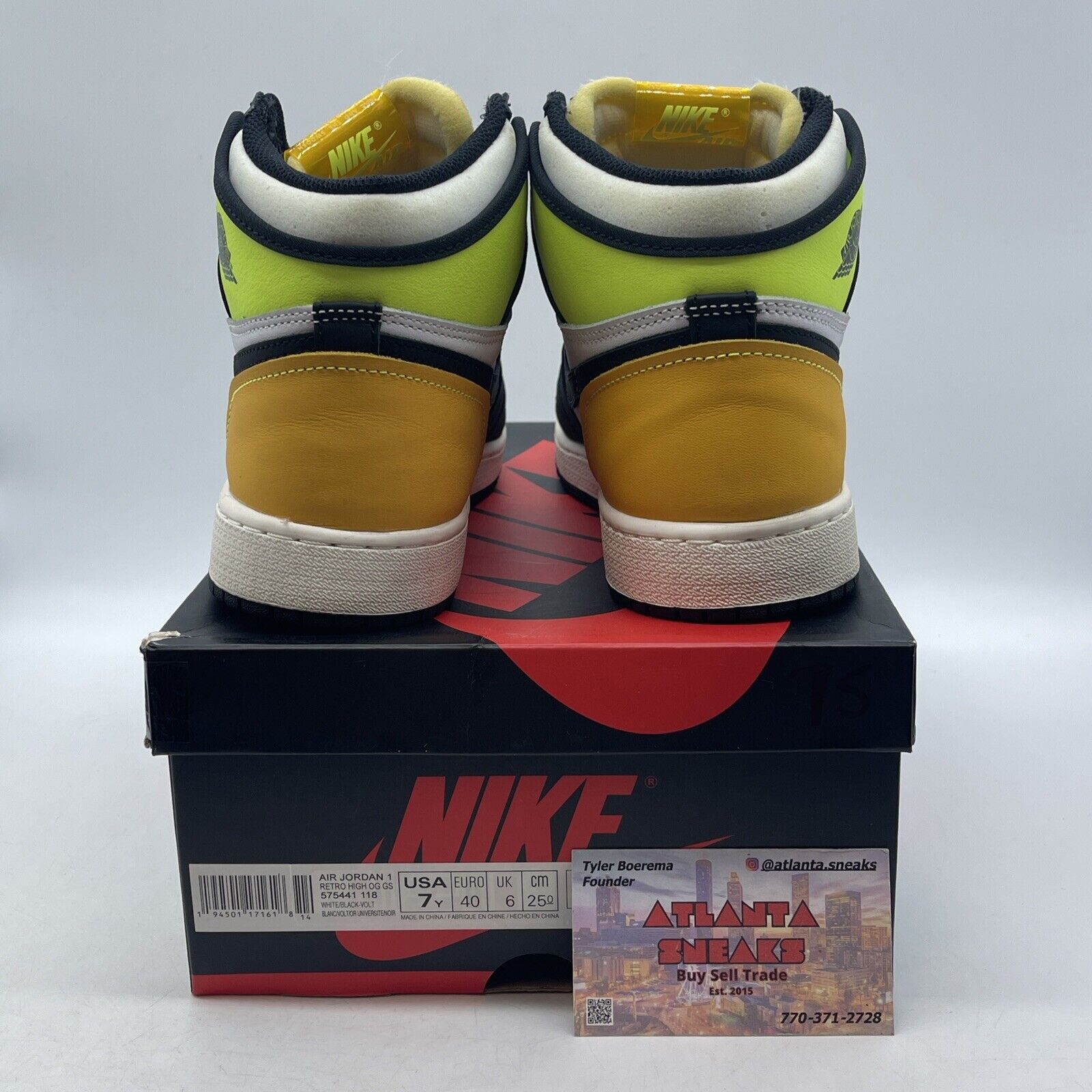 Size 7Y - Jordan 1 Retro High OG Volt Yellow White Black Green (575441-118)