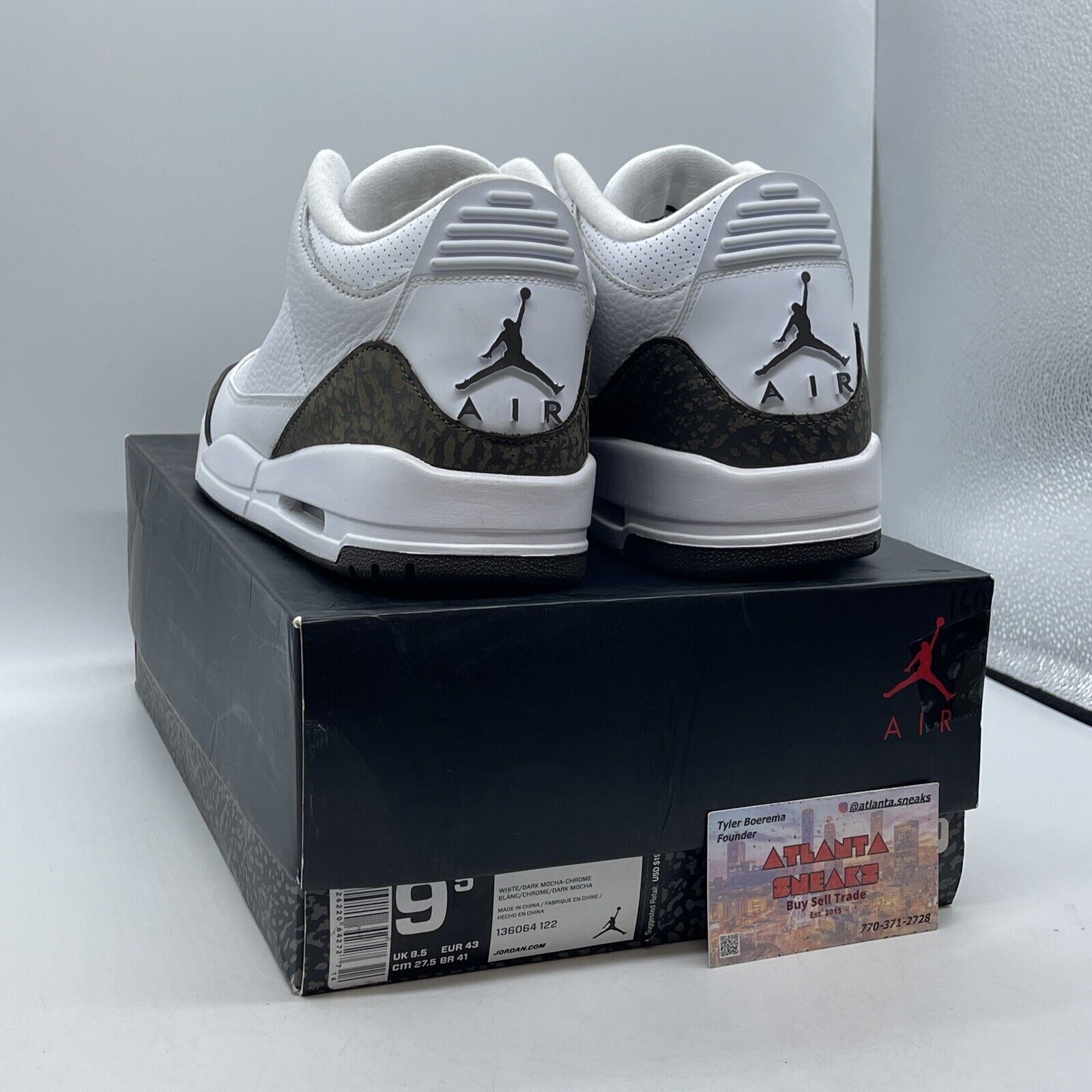 Size 9.5 - Air Jordan 3 Retro 2018 Mocha Brown Suede White Leather (136064-122)