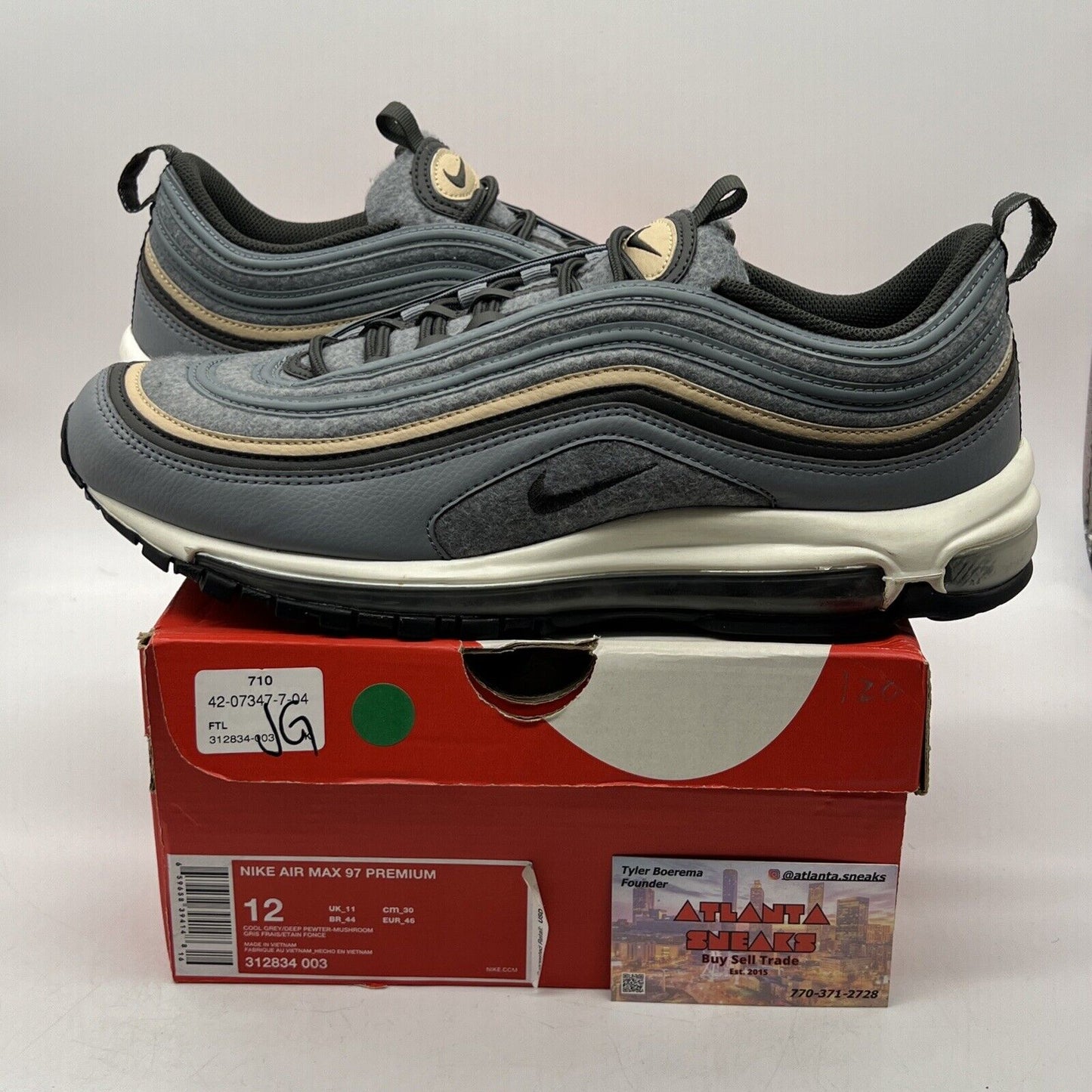 Size 12 - Nike Air Max 97 Premium Cool Grey Mushroom Grey White Black 312834-003