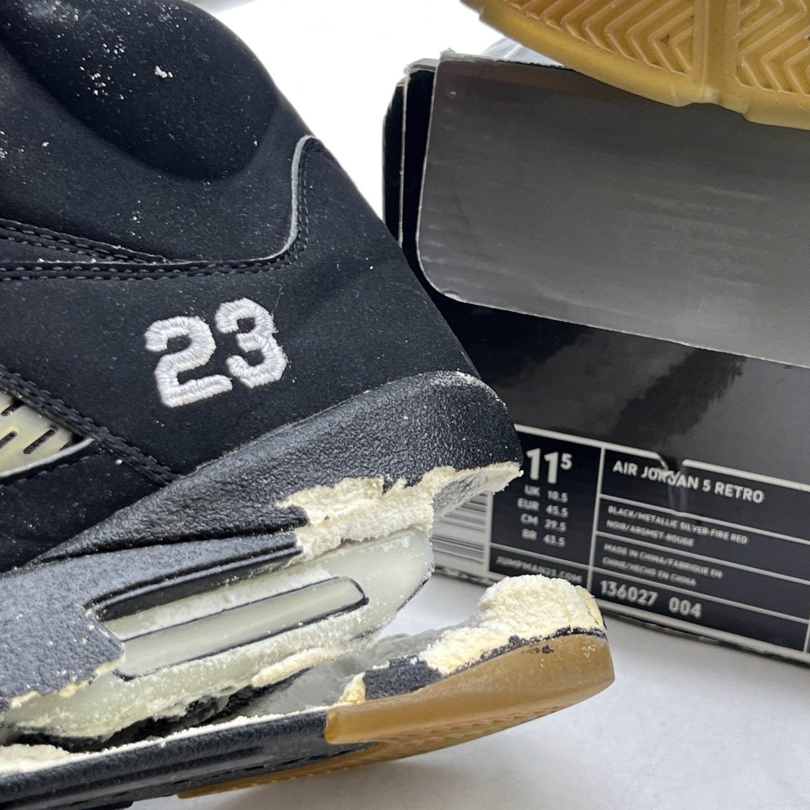 Size 11.5 - Air Jordan 5 Retro 2007 Black Metallic (136027-004)