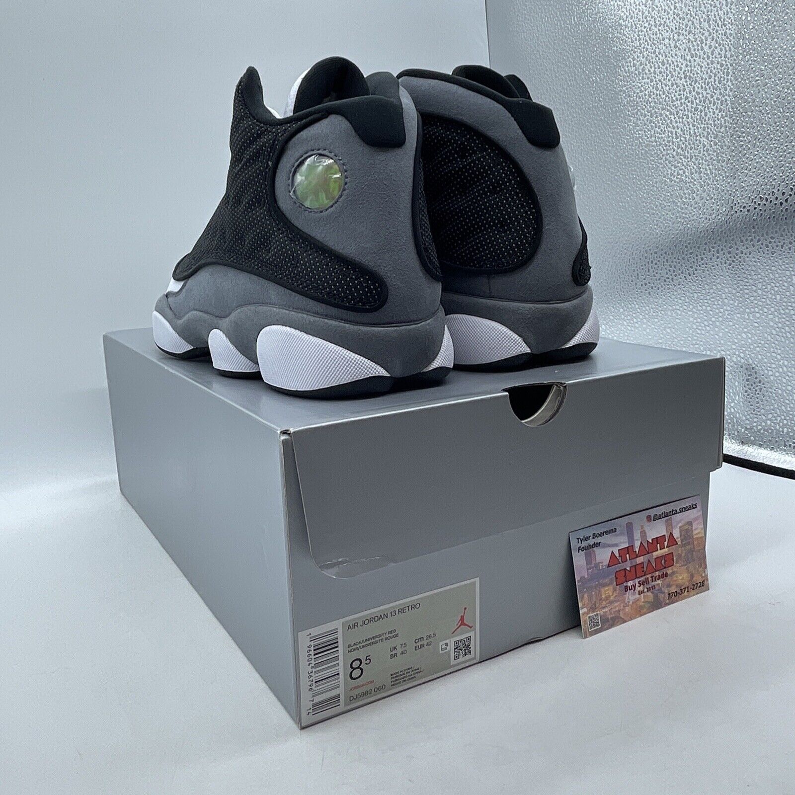 Size 8.5 - Air Jordan 13 Retro Black Flint White Black Grey Suede (DJ5982-060)