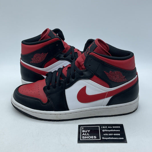 Size 9 - Jordan 1 Mid Bred Toe Black Red White Leather (554724-079)