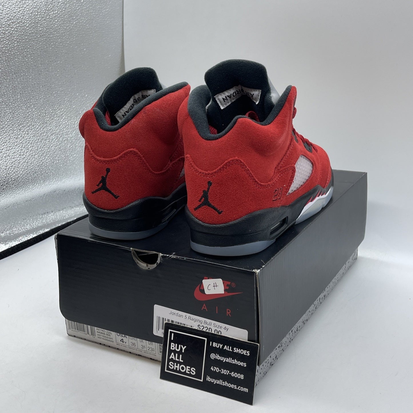 Size 4 - Jordan 5 Retro Mid Raging Bull Red Black Suede (440888-600)