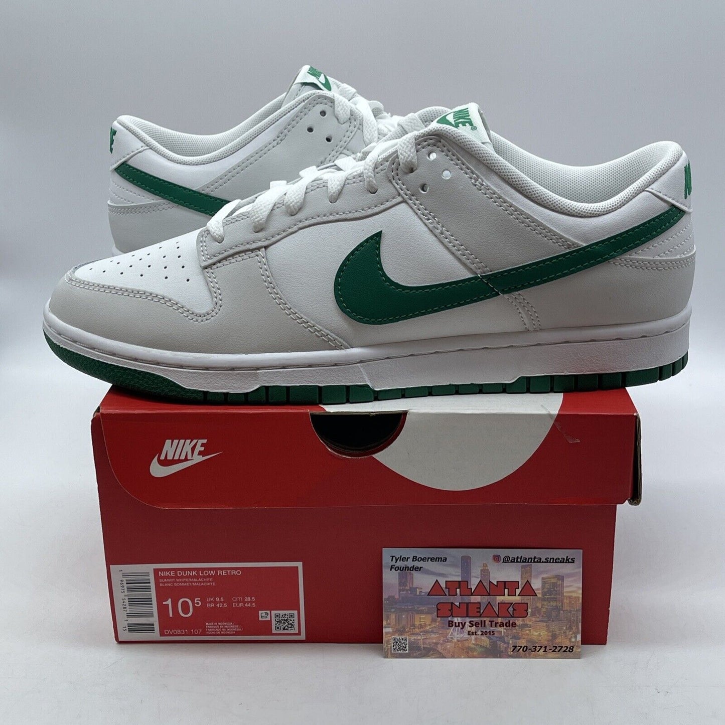 Size 10.5 - Nike Dunk Low Summit White Malachite Green White Grey (DV0831-107)