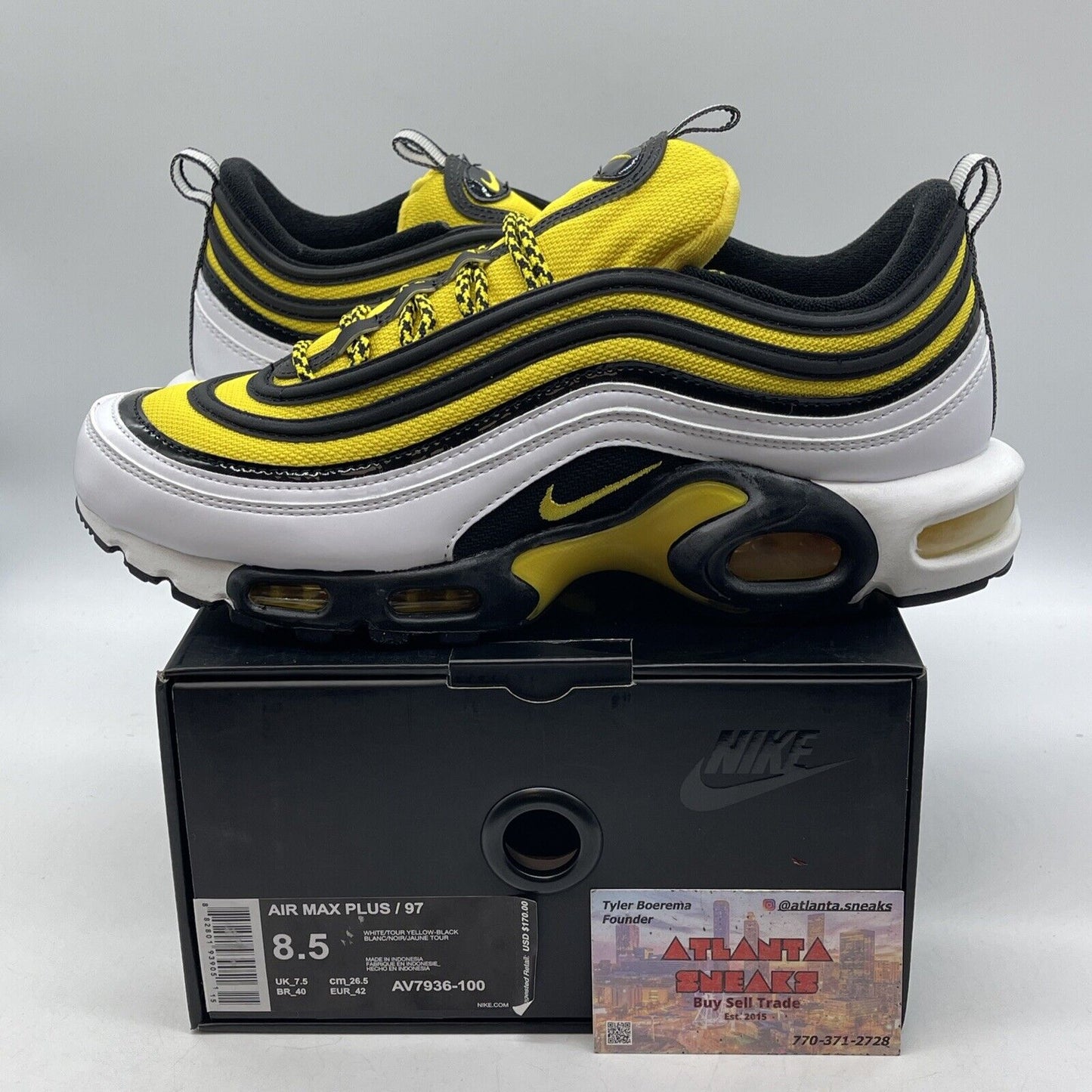 Size 8.5 - Nike Air Max Plus 97 Frequency Pack Yellow White Black (AV7936-100)