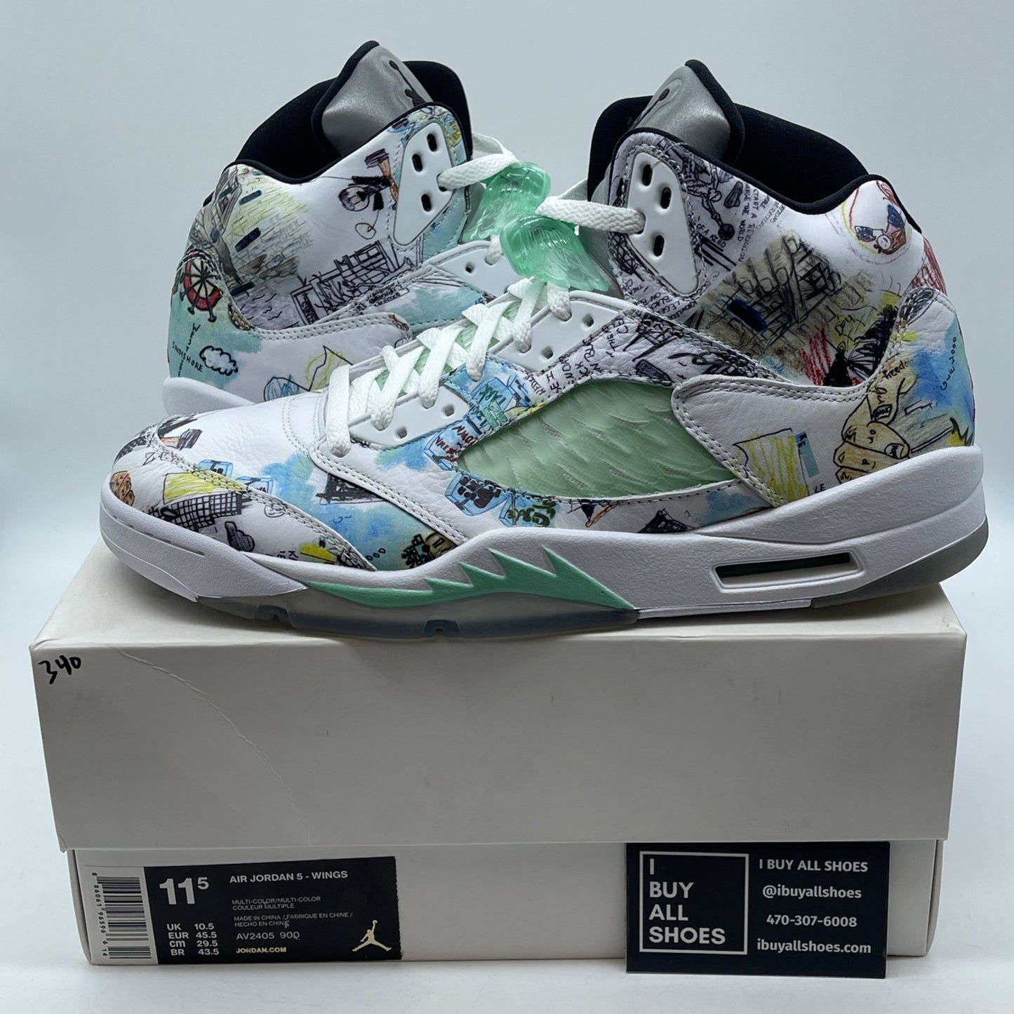 Size 11.5 - Air Jordan 5 Retro Wings White Blue Leather (AV2405-900)
