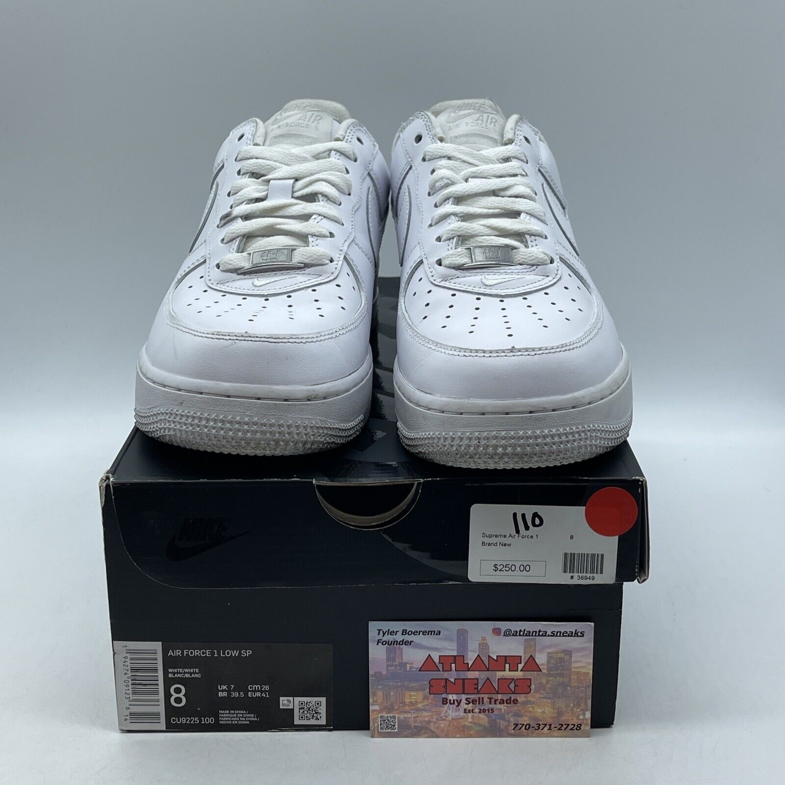 Size 8 - Nike Air Force 1 x Supreme Low Box Logo - White Red (CU9225-100)