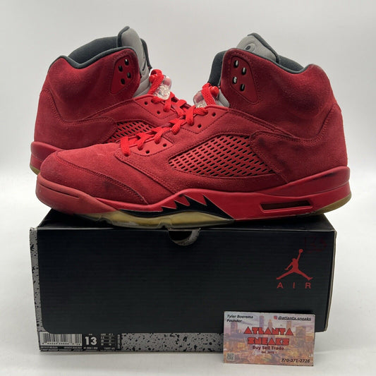 Size 13 - Air Jordan 5 Retro Red Suede Grey Black (136027-602)