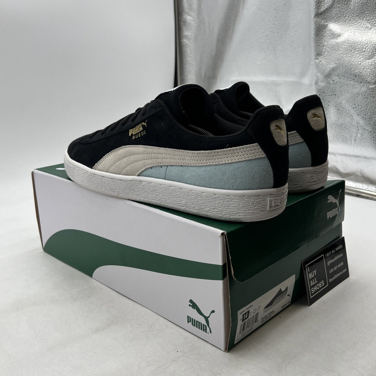 Size 14 - Puma Suede Classic Black Aquamarine (365347-86)