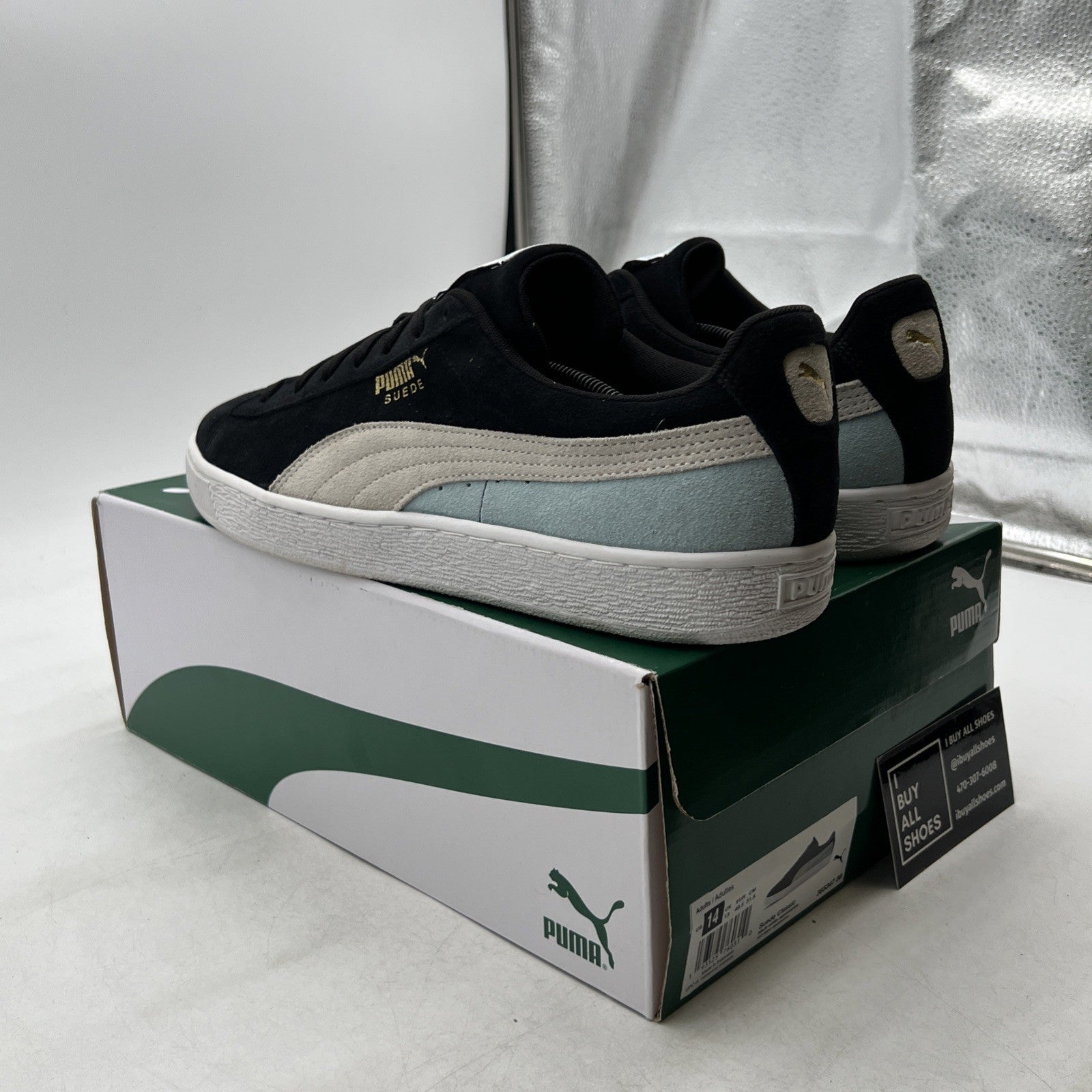 Size 14 - Puma Suede Classic Black Aquamarine (365347-86)