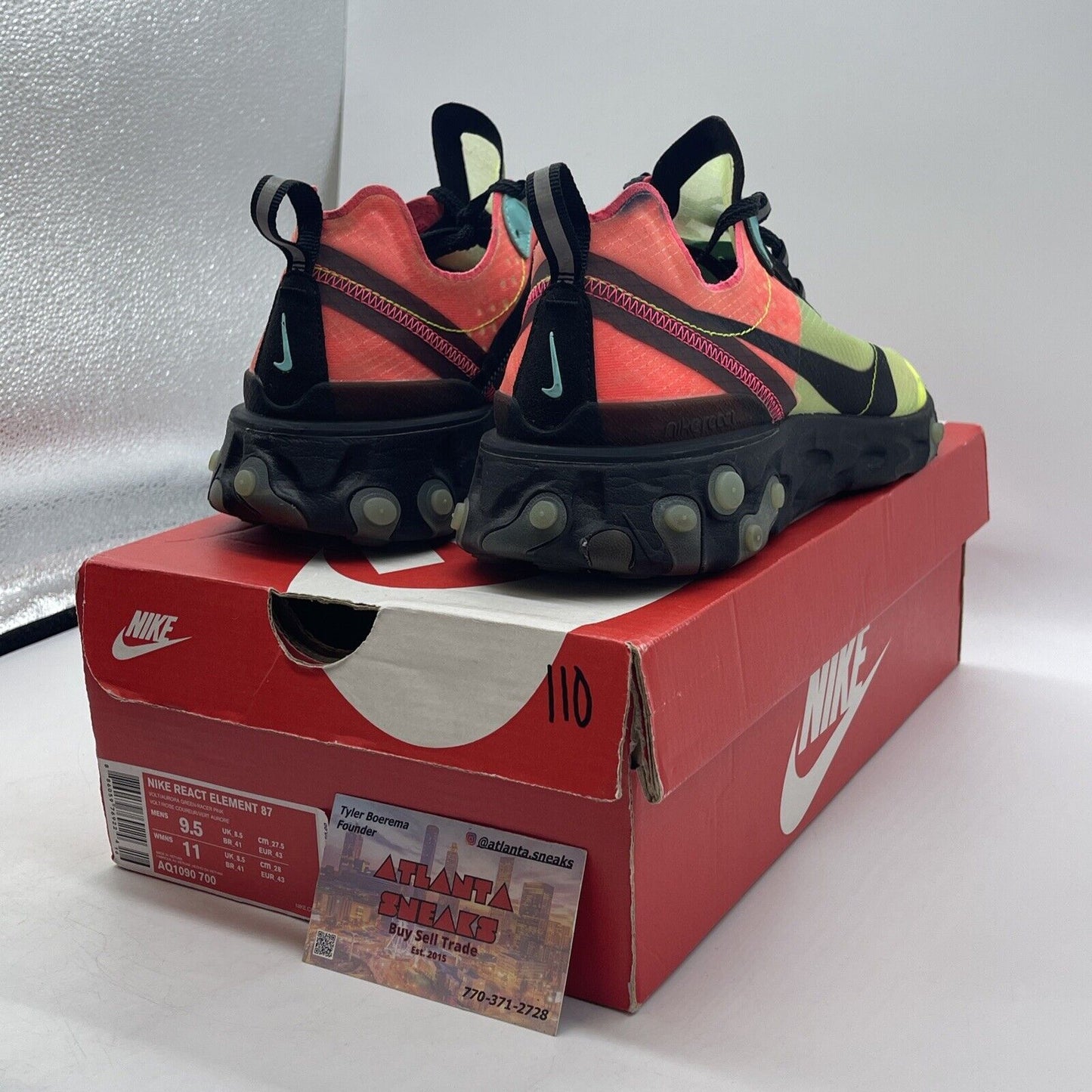 Size 9.5 - Nike React Element 87 Hyper Fusion Pink Yellow Black (AQ1090-700)