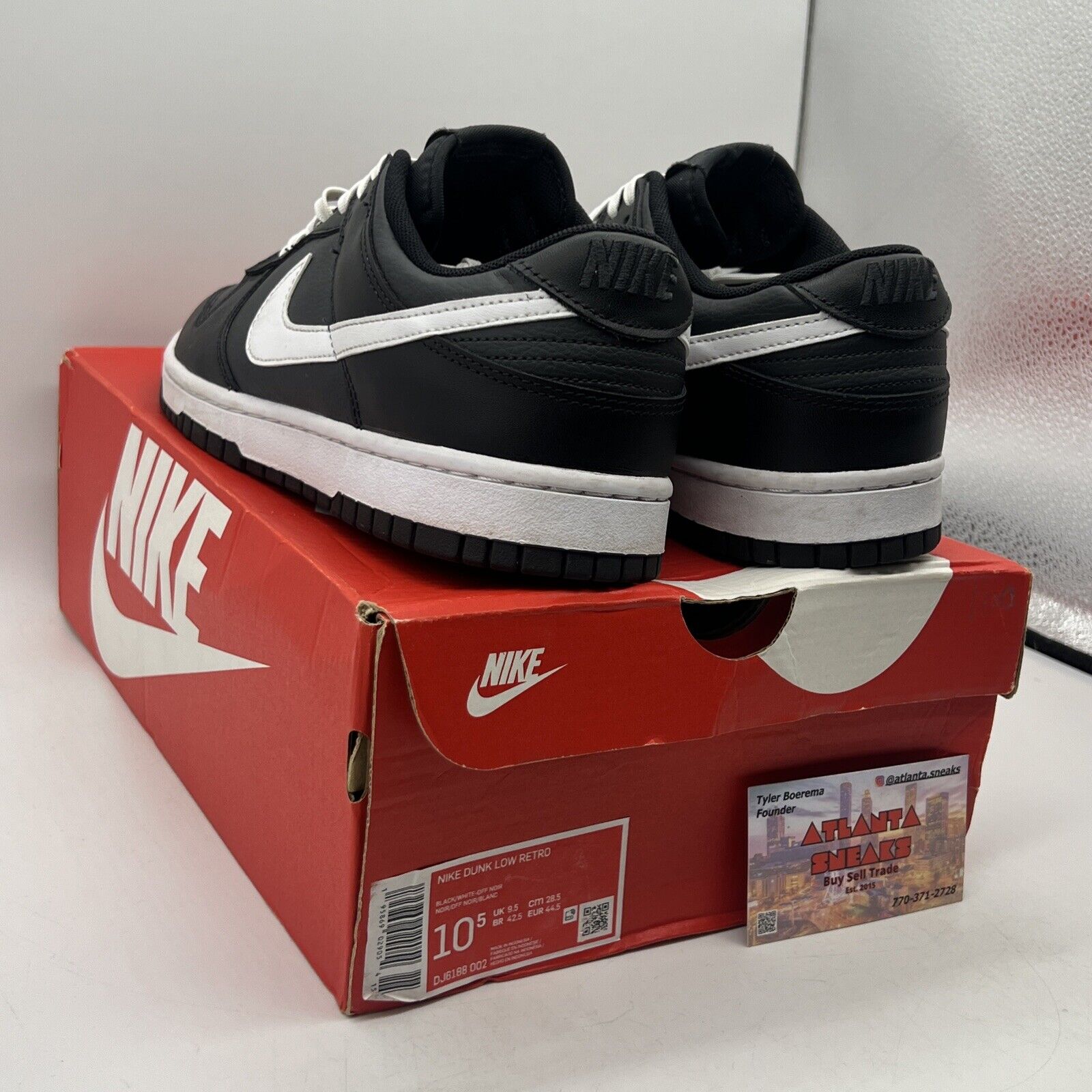 Size 10.5 - Nike Dunk Low Black Panda Leather (DJ6188-002)