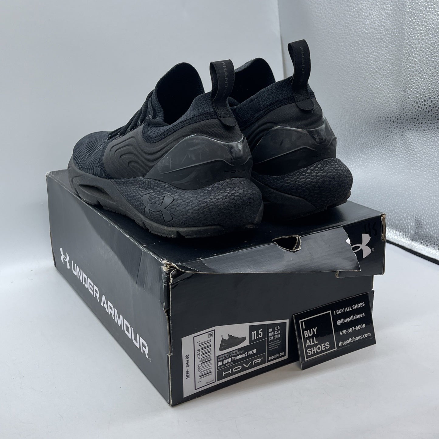Size 11.5 - Under Armour HOVR Phantom 2 IntelliKnit Black Suede (3024154-001)