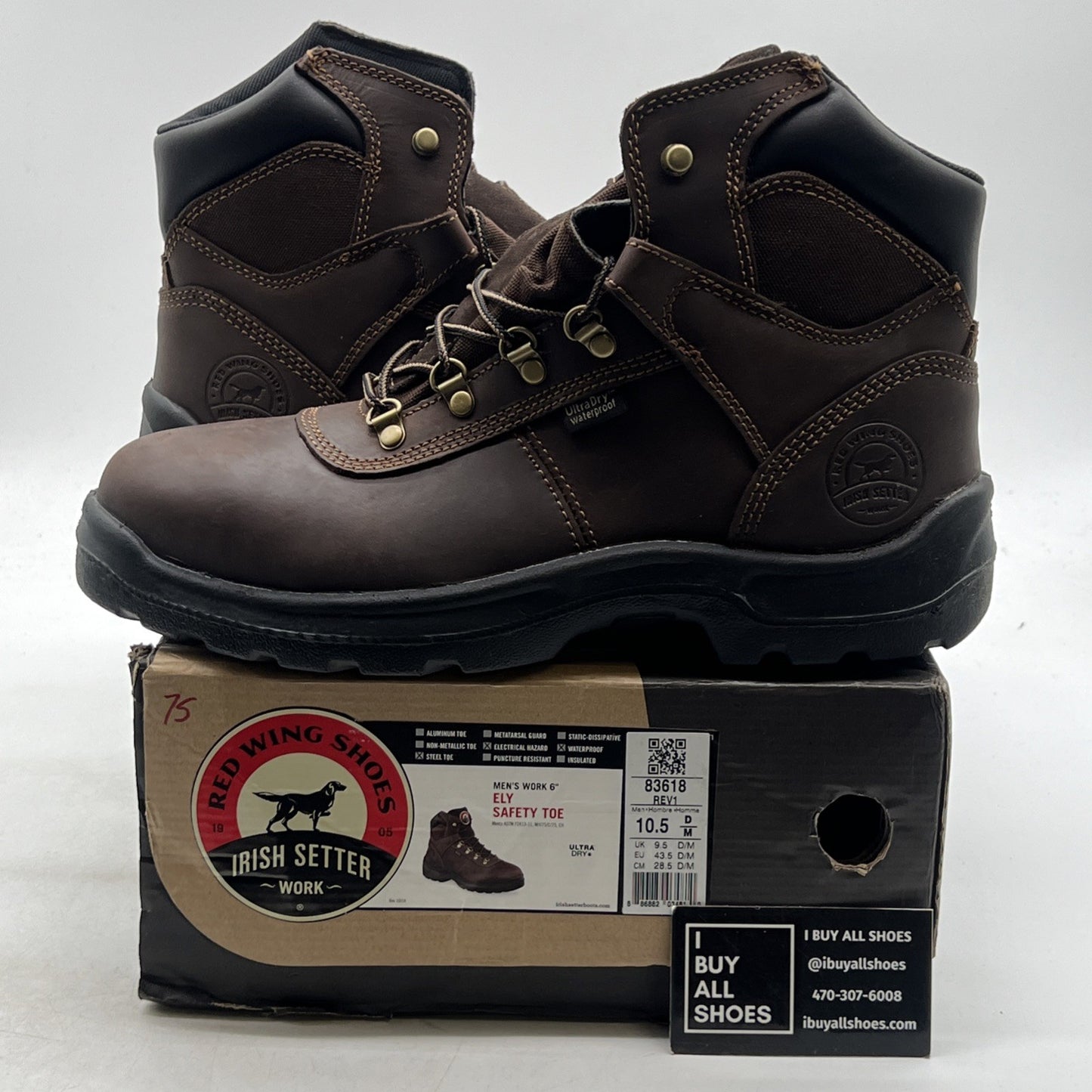 Size 10.5- Men's Red Wing Shoes Irish Setter Eli Hiker 6” Steel Toe Waterproof