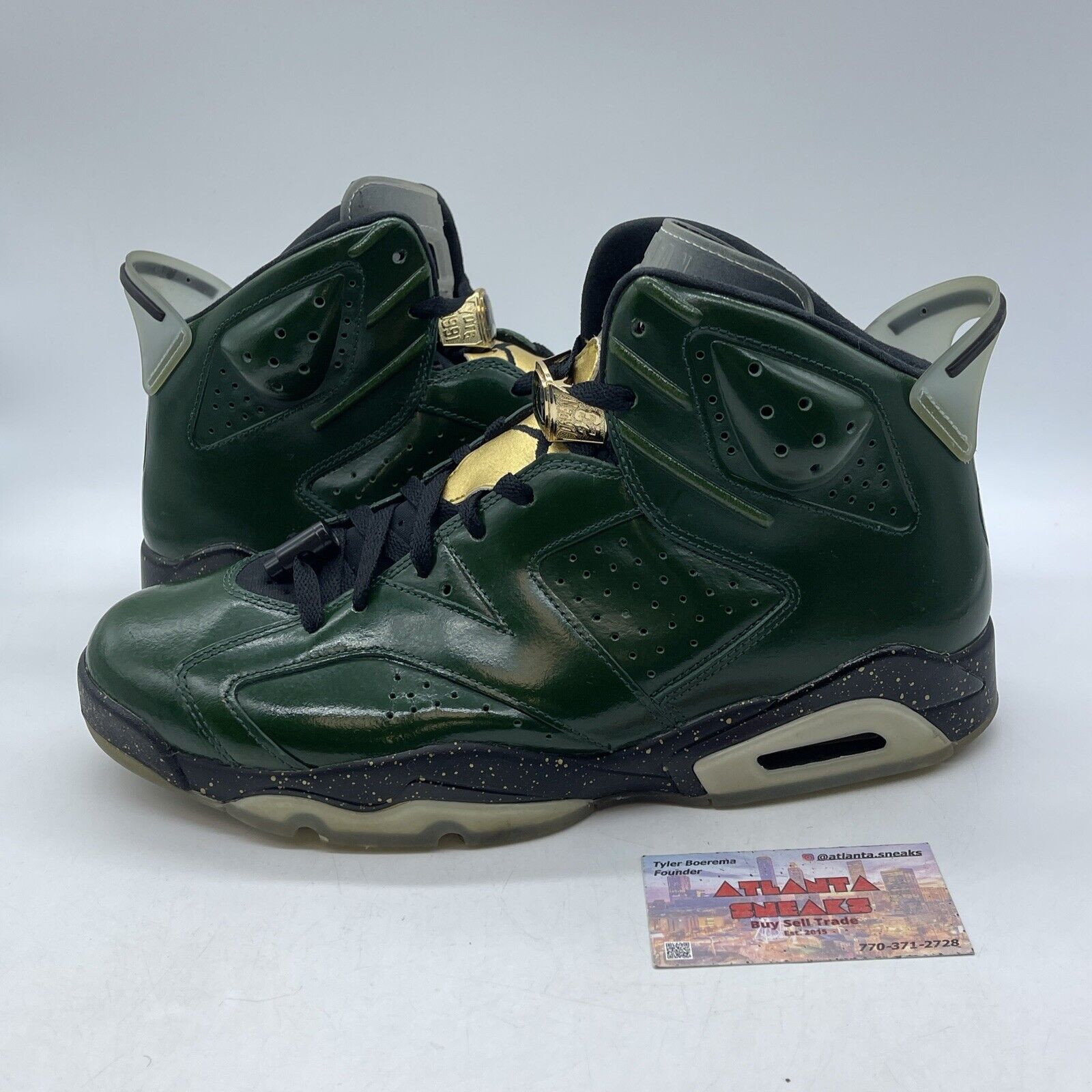 Size 12 - Air Jordan 6 Retro Champagne Bottle Green Black Leather (384664-350)