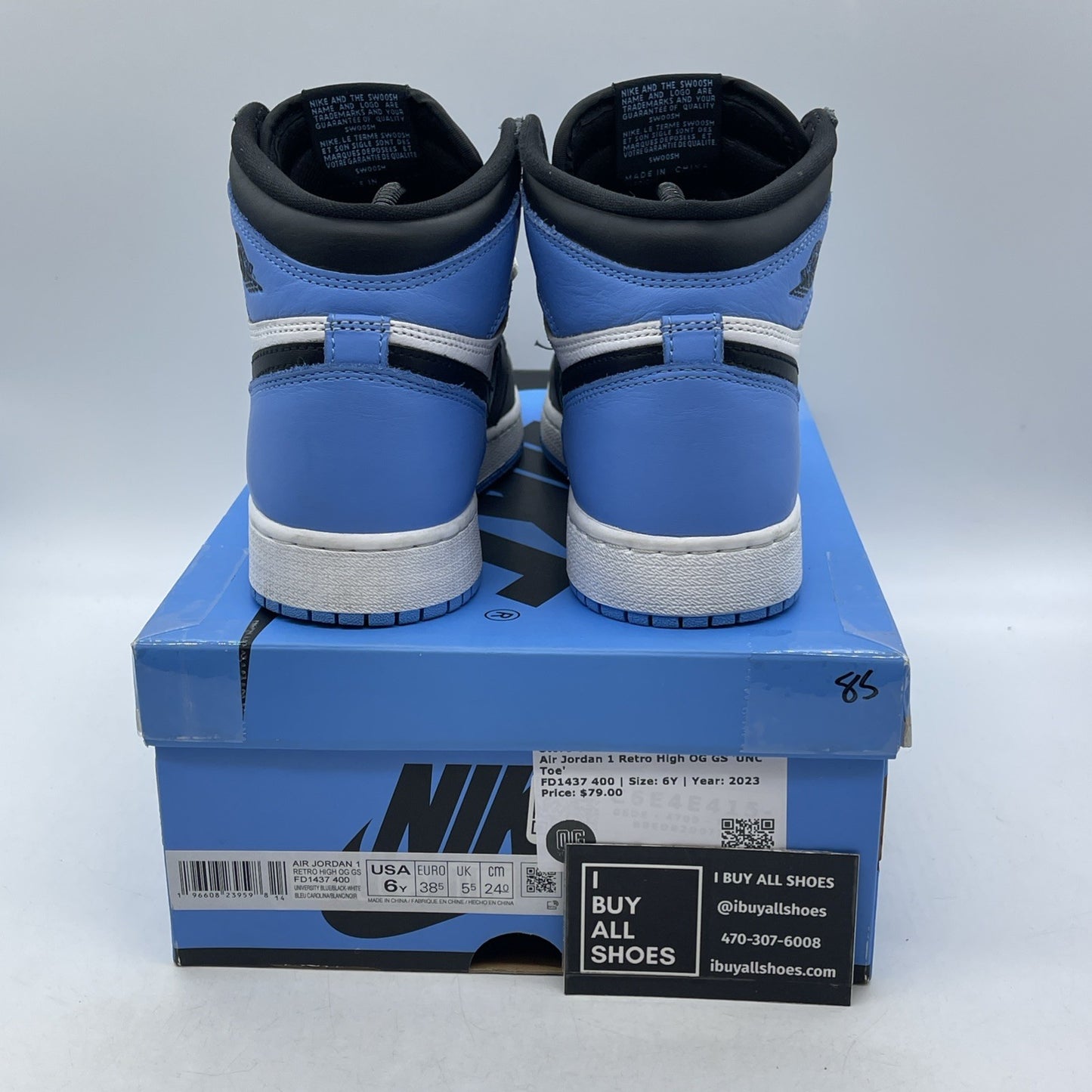 Size 6 (GS) - Air Jordan 1 High Retro OG UNC Toe (FD1437-400)
