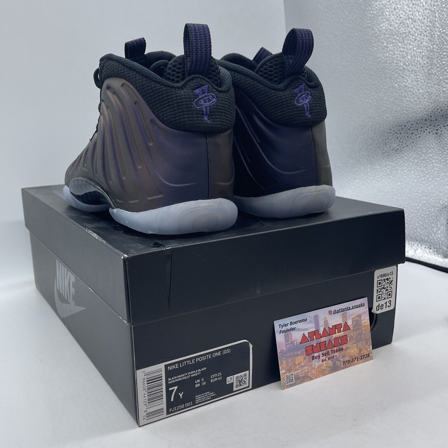 Size 7Y - Nike Little Posite One Eggplant Purple White Grey Leather (FJ1258-001)