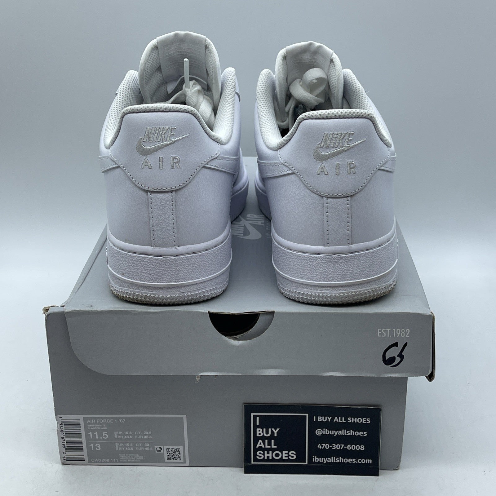 Size 11.5 - Nike Air Force 1 '07 Low Triple White (CW2288-111)