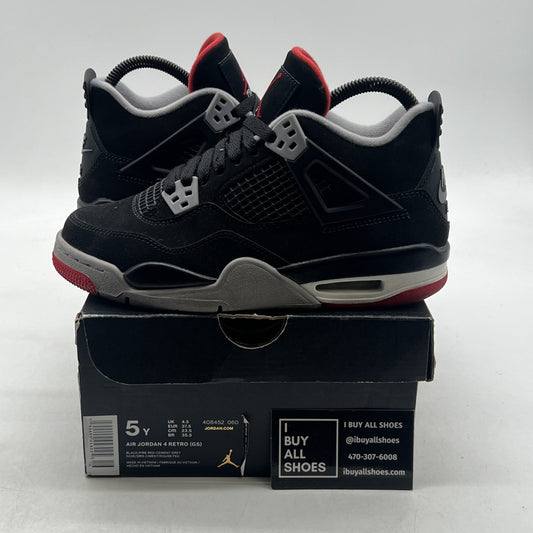 Size 5Y - Air Jordan 4 Retro Bred Black/Fire Red Cement 2019 (408452-060)