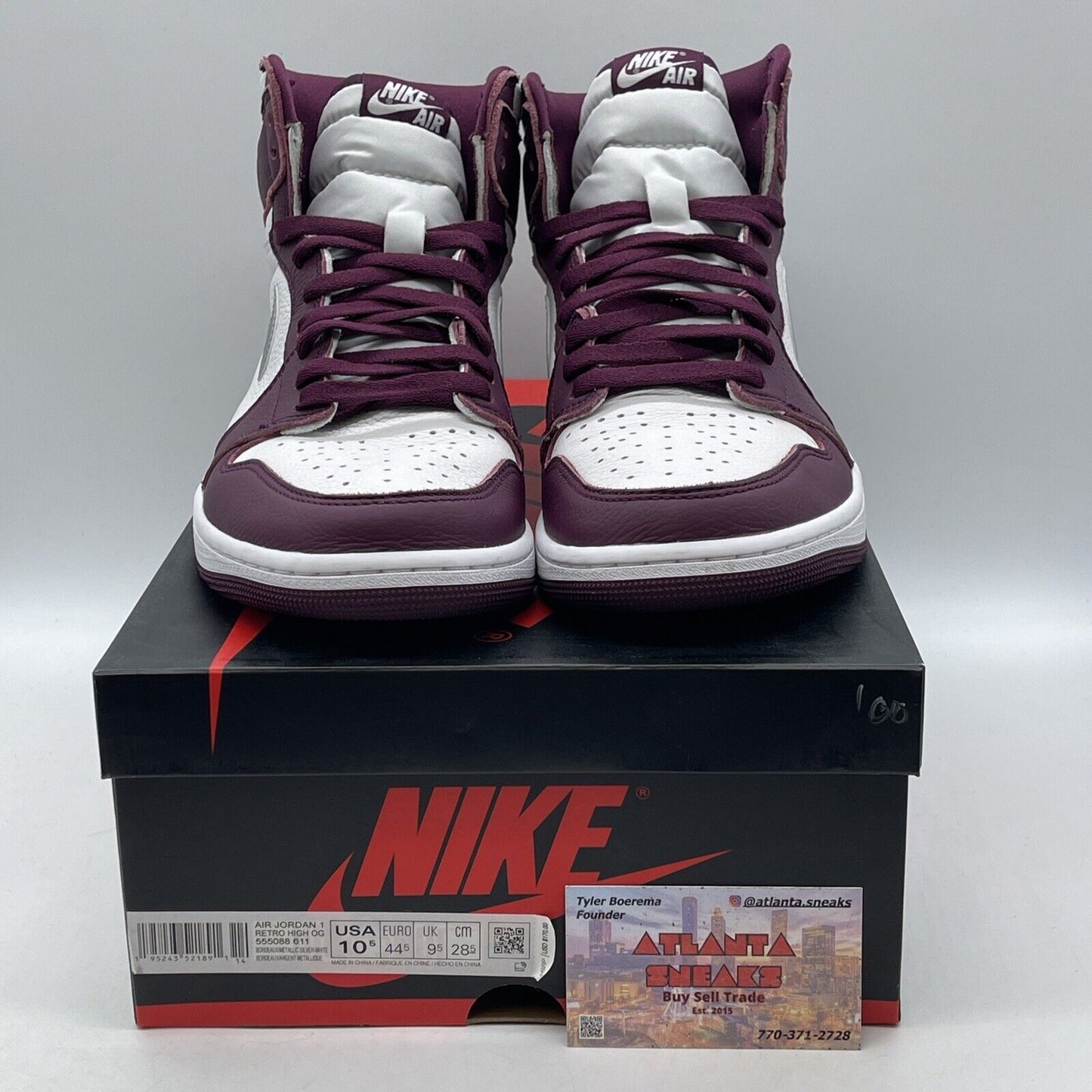 Size 10.5 - Jordan 1 Retro High OG Bordeaux Silver White Leather (555088-611)