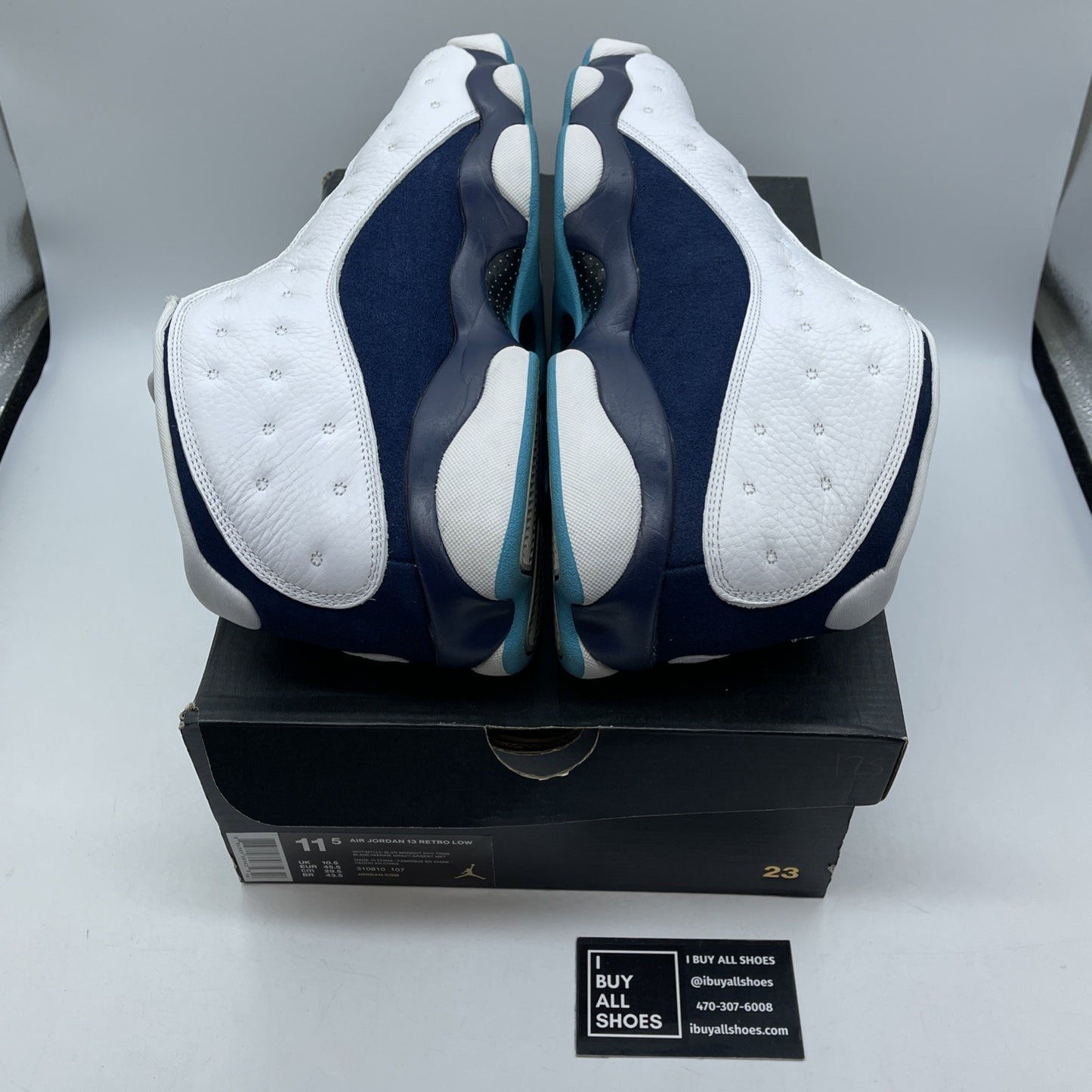 Size 11.5 - Air Jordan 13 Low Hornets White Blue Suede Leather (310810-107)