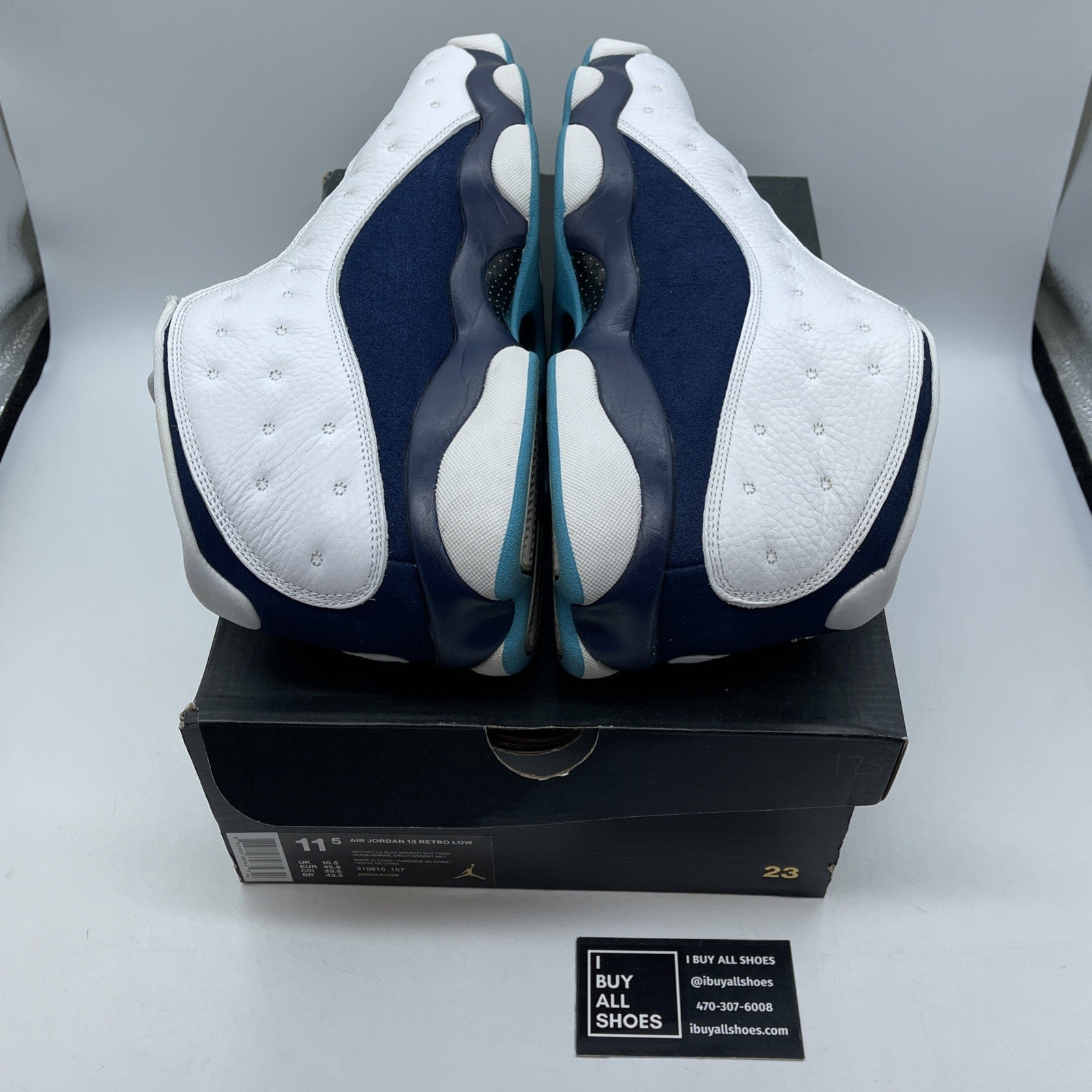 Size 11.5 - Air Jordan 13 Low Hornets White Blue Suede Leather (310810-107)