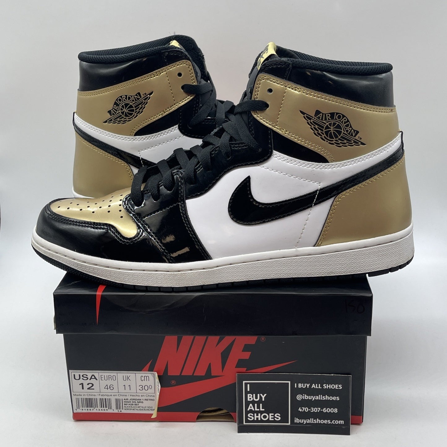 Size 12 - Air Jordan 1 Retro OG NRG High Gold Toe Black Leather (861428-007)