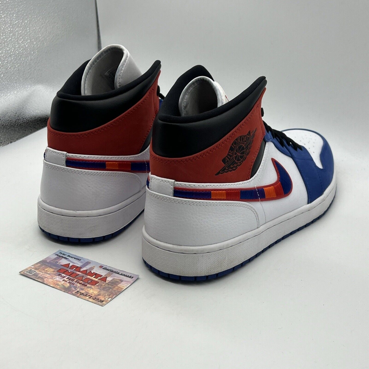 Size 12 - Jordan 1 Mid Multicolored Swoosh Blue Red White Leather