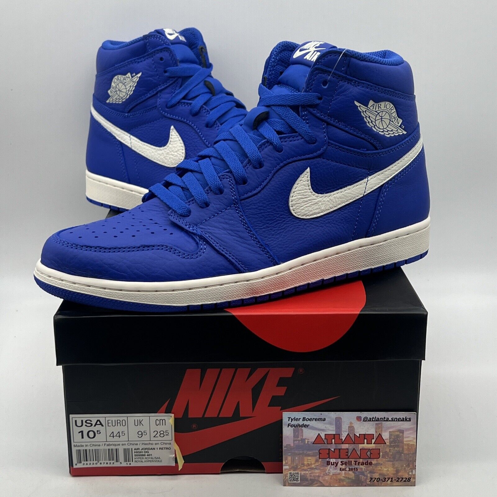 Size 10.5 - Air Jordan 1 Retro OG High Hyper Royal White Leather (555088-401)