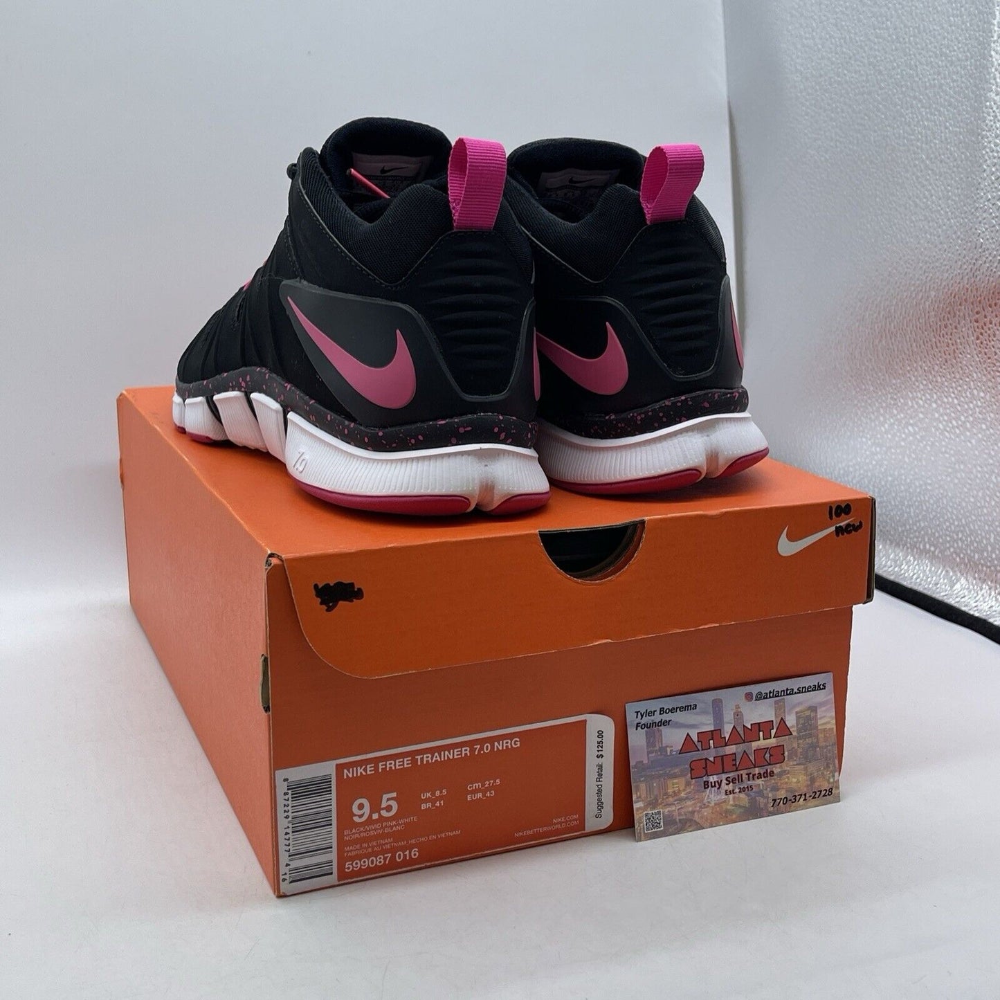 Size 9.5 - Nike Free Run Trainers 7.0  Black Pink White Leather (599087-016)