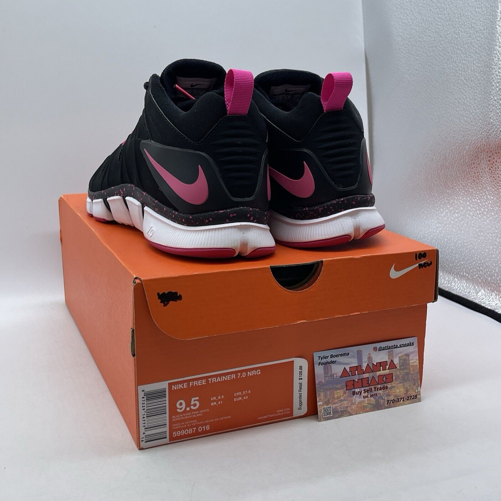 Size 9.5 - Nike Free Run Trainers 7.0  Black Pink White Leather (599087-016)