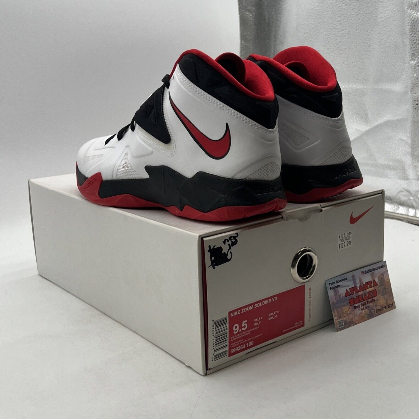 Size 9.5 - Nike LeBron Zoom Soldier 7 White Red Black (599264-100)