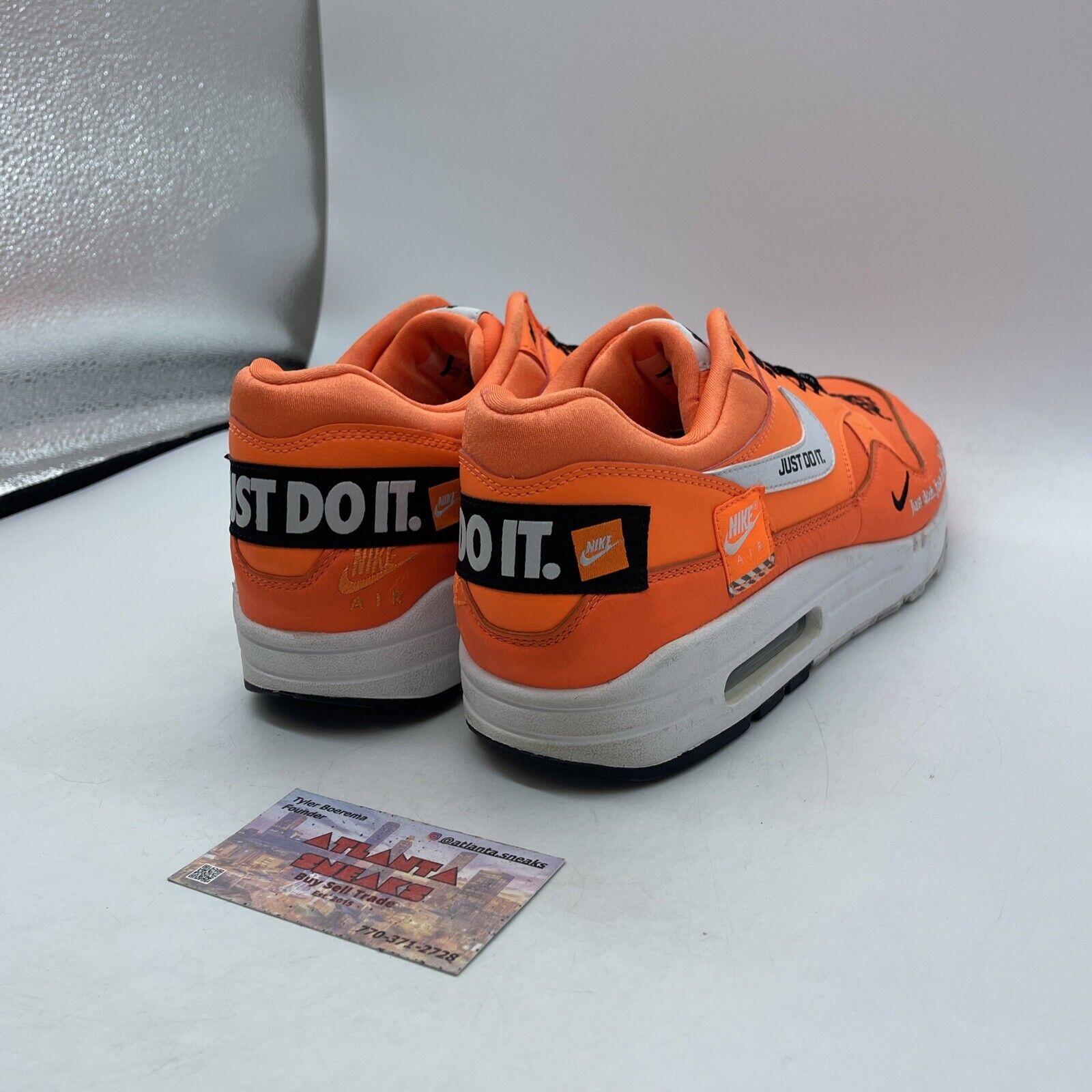 Size 9.5 - Nike Air Max 1 Just Do It Orange Leather Suede Black (AQ1021-800)