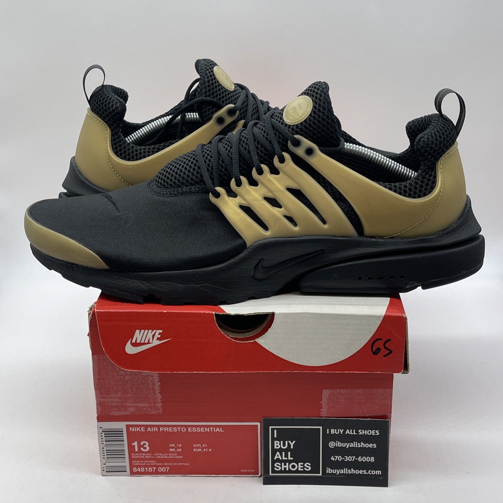 Size 13 - Nike Air Presto Essential Metallic Gold Black Suede (848187-007)