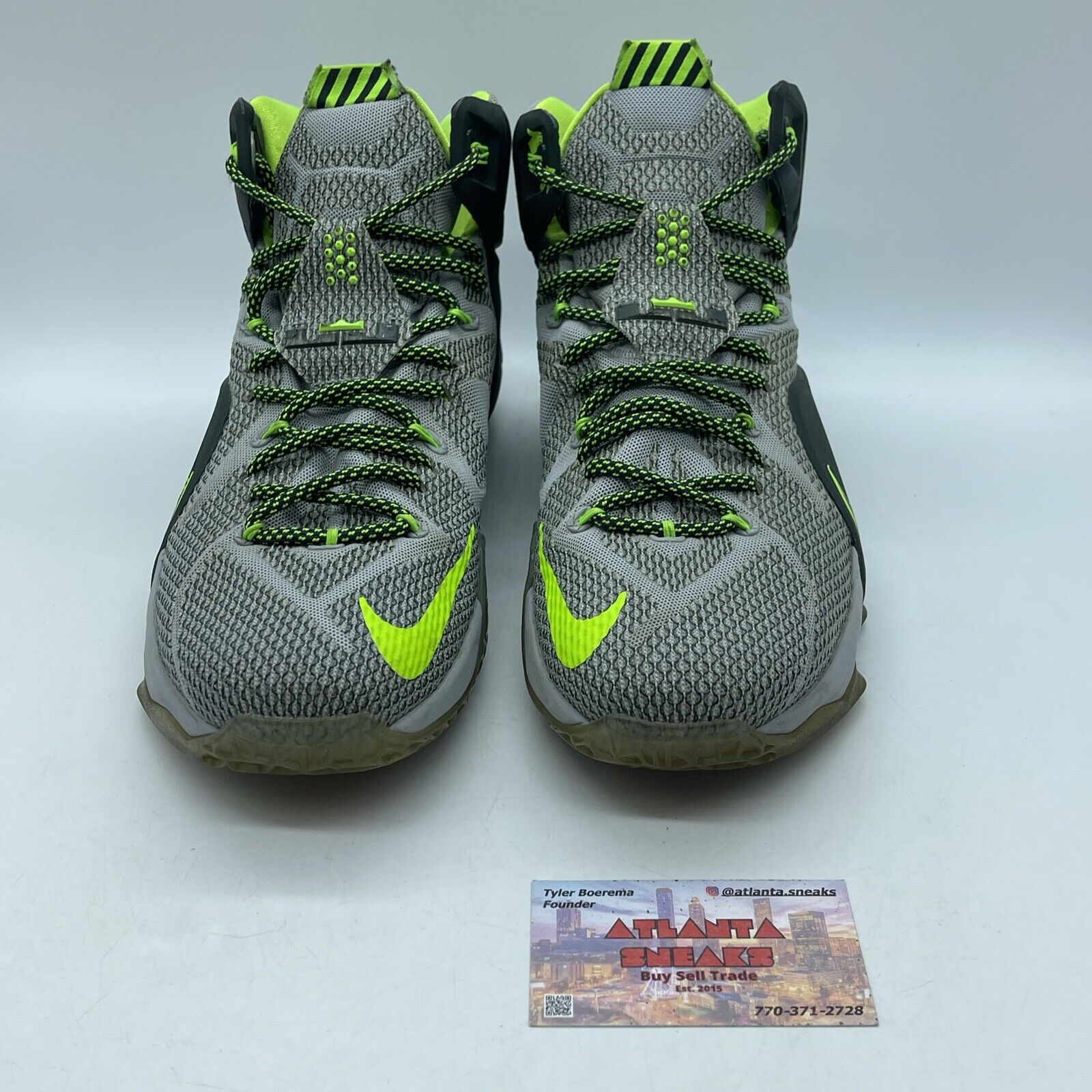 Size 12 - Nike LeBron 12 Dunkman Neon Green Black Suede Leather (684593-001)