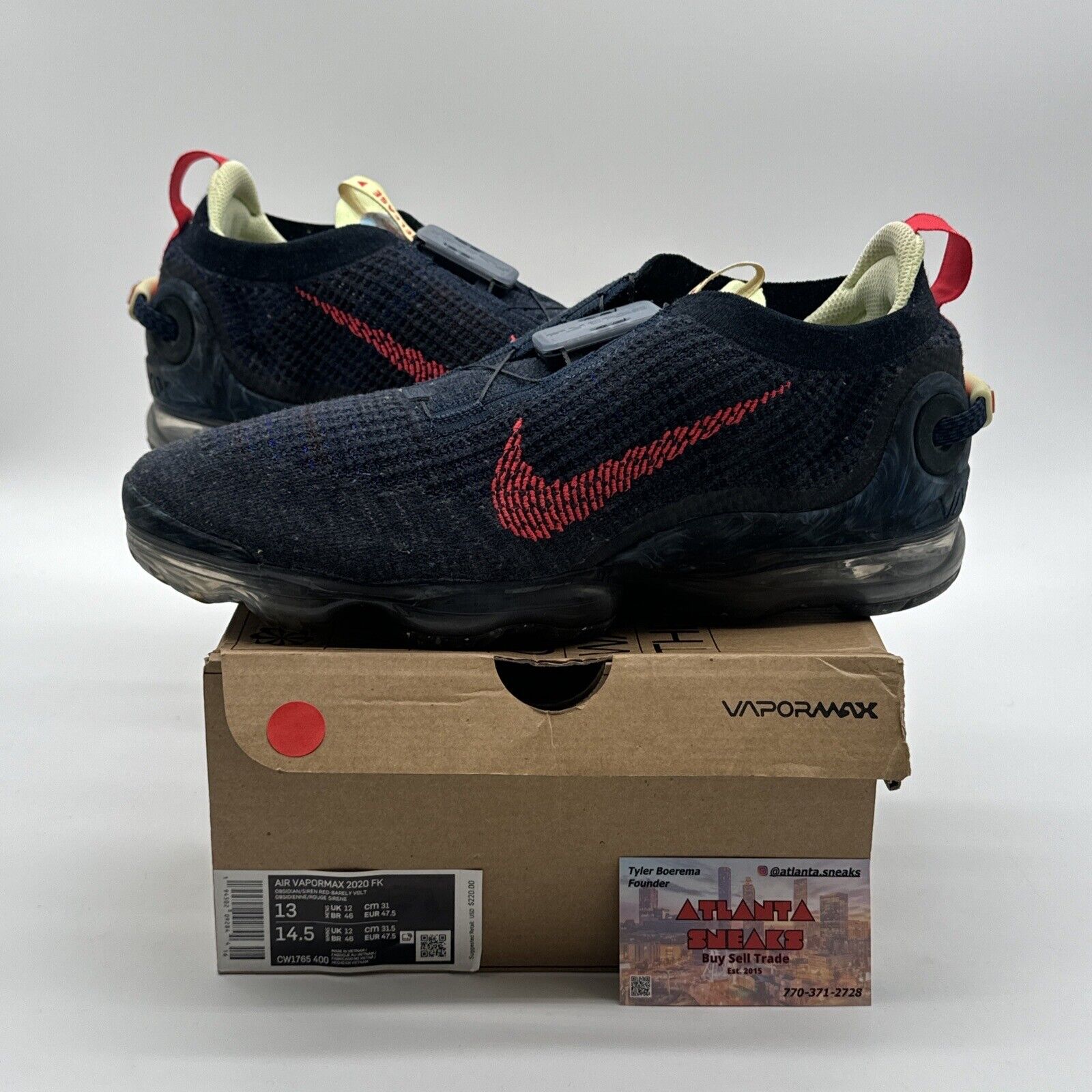 Size 13 - Nike Air VaporMax 2020 Flyknit Obsidian Siren Red Comfy Air Bubbles